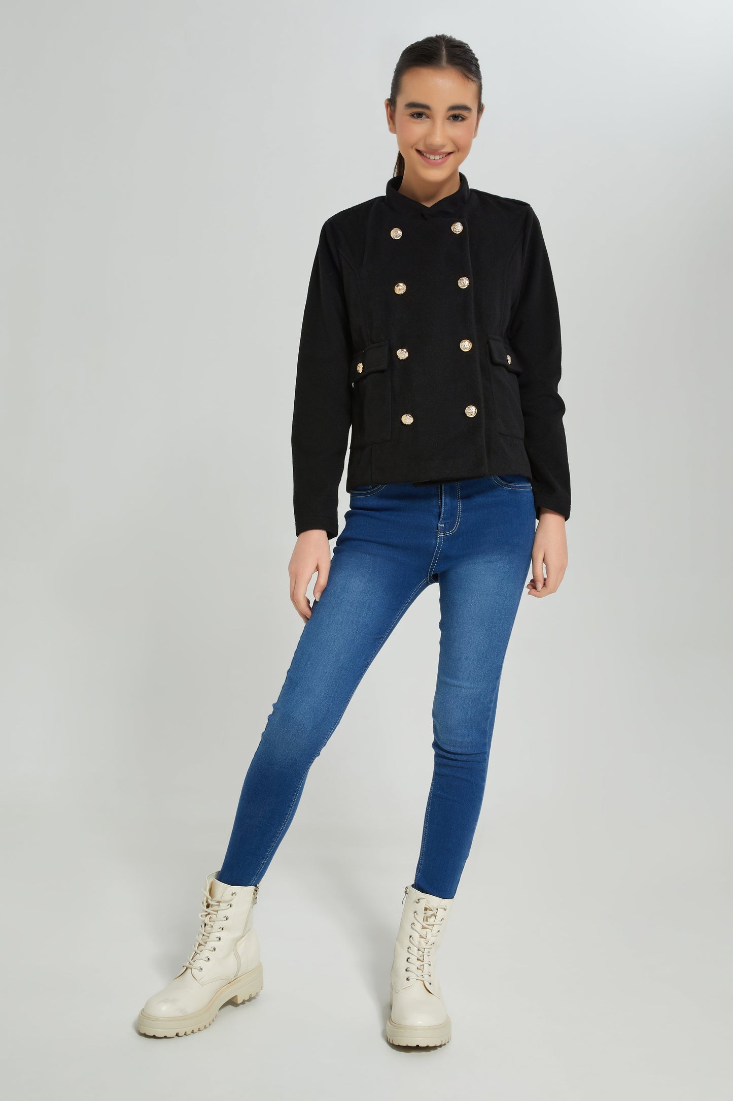 Senior Girls Black Melton Embellished Jacket