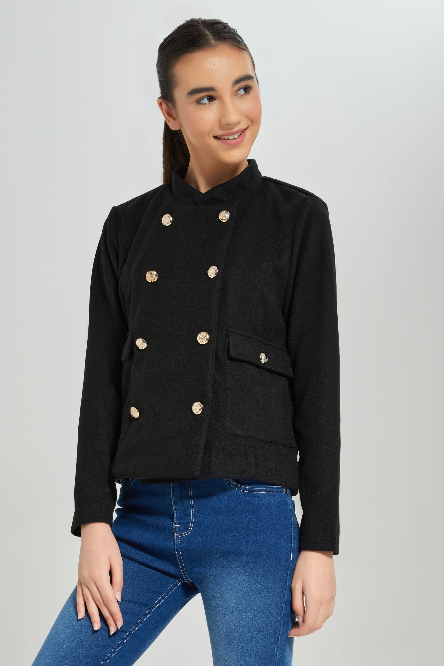 Senior Girls Black Melton Embellished Jacket