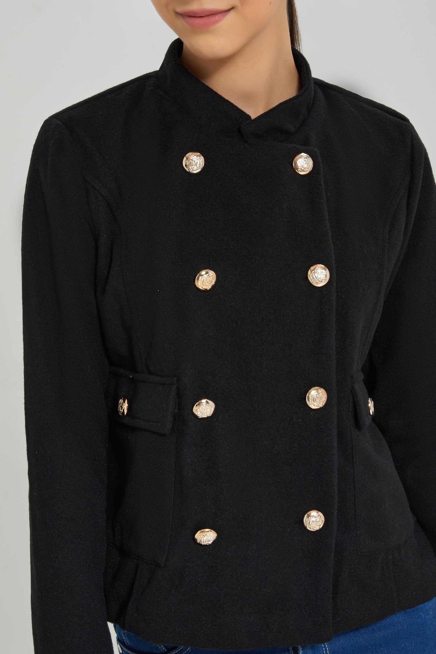 Senior Girls Black Melton Embellished Jacket