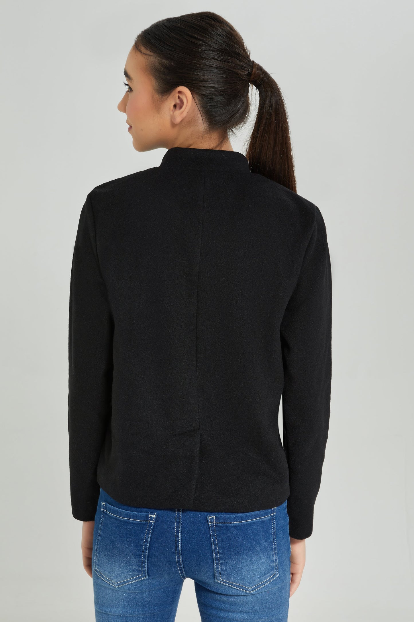 Senior Girls Black Melton Embellished Jacket