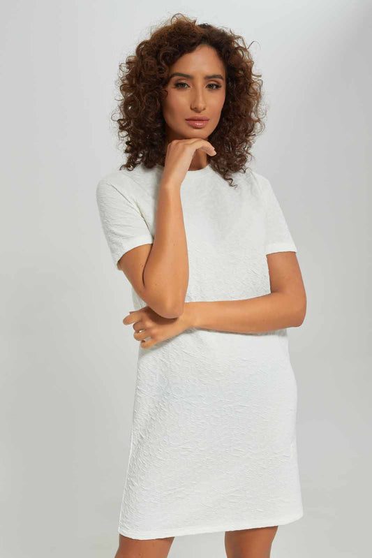 Redtag-Women-Cream-Solid-Jacquard-Shift-Dress-Category:Dresses,-Colour:Cream,-Deals:New-In,-Dept:Ladieswear,-Filter:Women's-Clothing,-KSH,-New-In-Women-APL,-Non-Sale,-S23A,-Section:Women,-Women-Dresses-Women's-