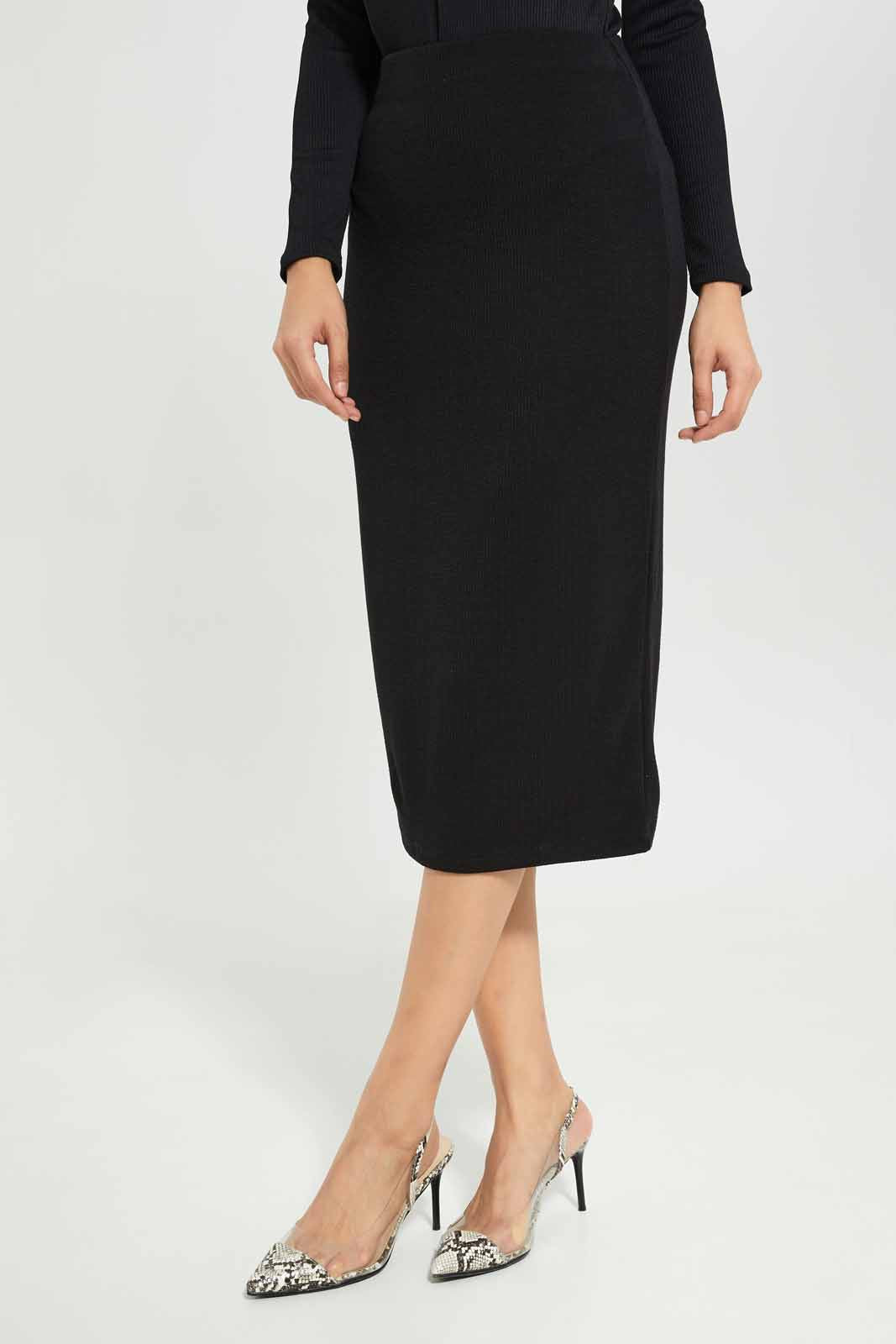 Redtag-Women-Black-Solid-Texture-Pencil-Skirt-Category:Skirts,-Colour:Black,-Deals:New-In,-Dept:Ladieswear,-Filter:Women's-Clothing,-New-In-Women-APL,-Non-Sale,-S23A,-Section:Women,-Women-Skirts-Women's-