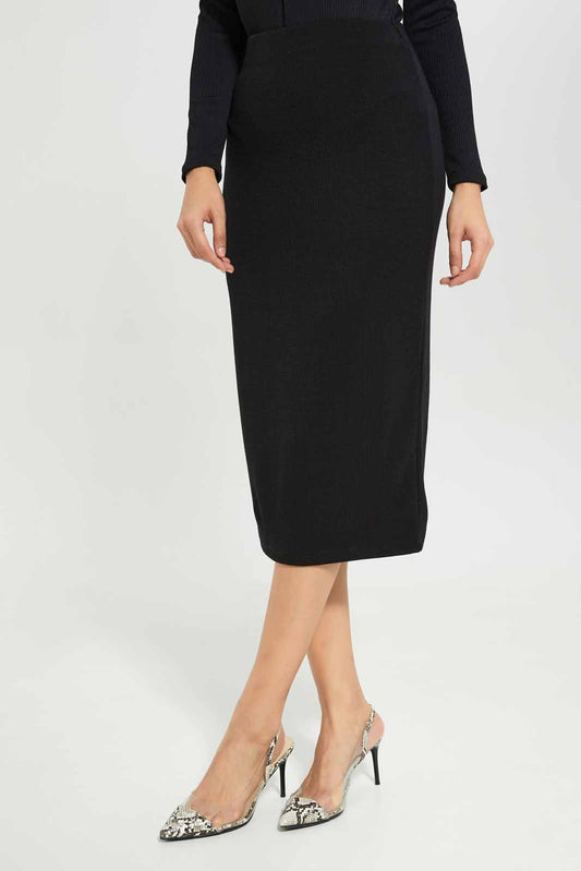 Redtag-Women-Black-Solid-Texture-Pencil-Skirt-Category:Skirts,-Colour:Black,-Deals:New-In,-Dept:Ladieswear,-Filter:Women's-Clothing,-New-In-Women-APL,-Non-Sale,-S23A,-Section:Women,-Women-Skirts-Women's-
