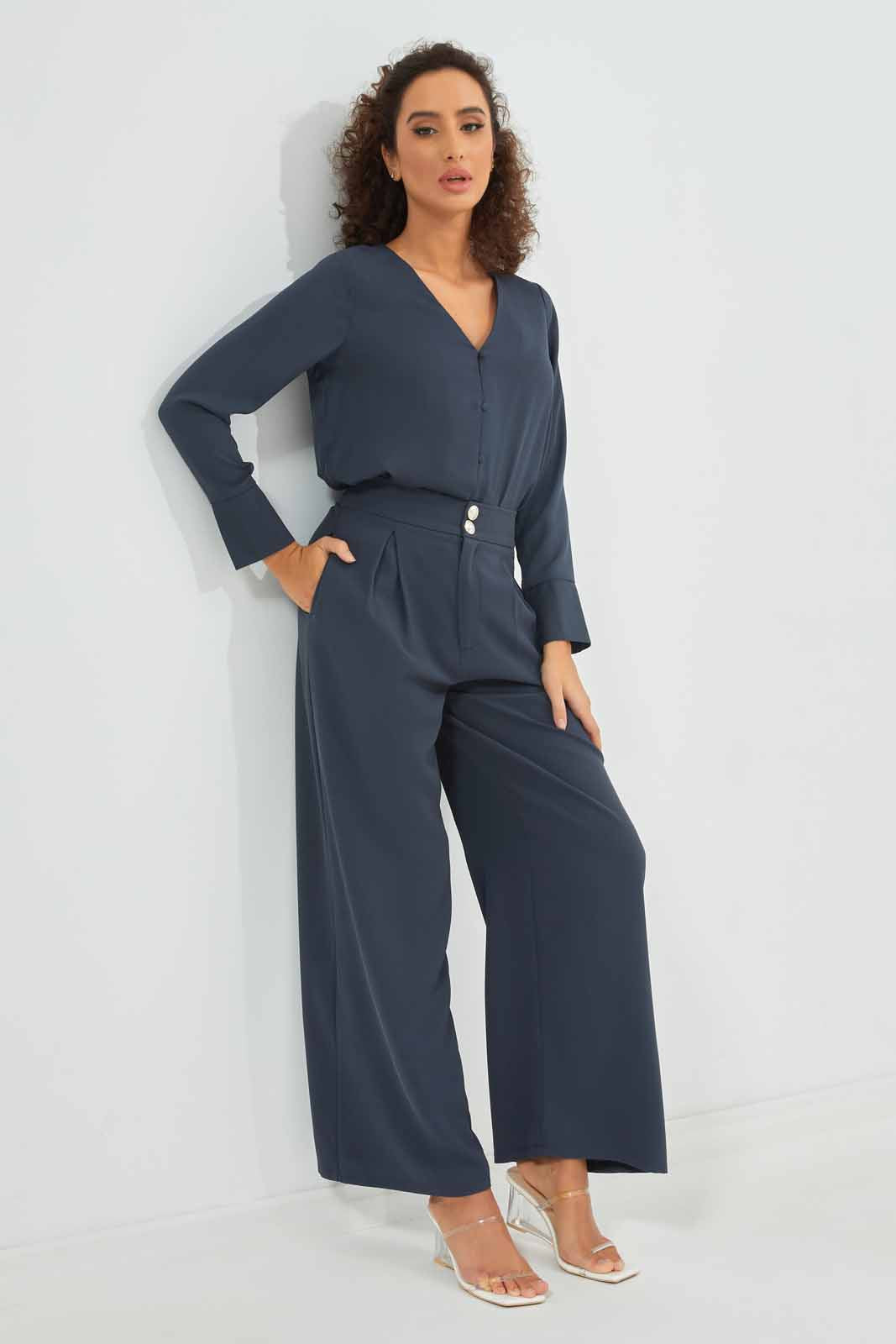 Redtag-Women-Navy-Button-Detail-Wide-Leg-Trouser-Category:Trousers,-Colour:Navy,-Deals:New-In,-Dept:Ladieswear,-Filter:Women's-Clothing,-New-In-Women-APL,-Non-Sale,-S23A,-Section:Women,-Women-Trousers-Women's-