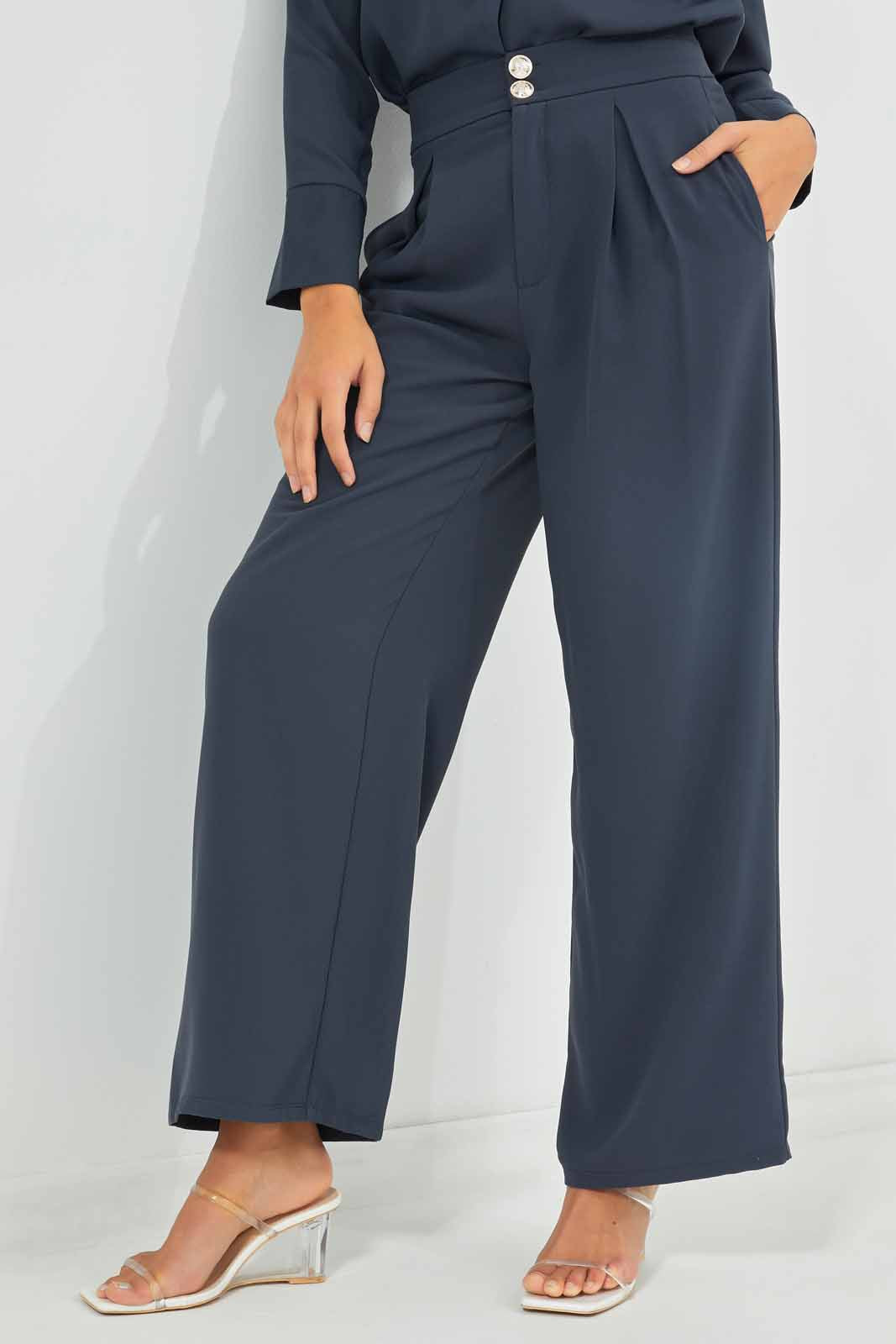 Redtag-Women-Navy-Button-Detail-Wide-Leg-Trouser-Category:Trousers,-Colour:Navy,-Deals:New-In,-Dept:Ladieswear,-Filter:Women's-Clothing,-New-In-Women-APL,-Non-Sale,-S23A,-Section:Women,-Women-Trousers-Women's-