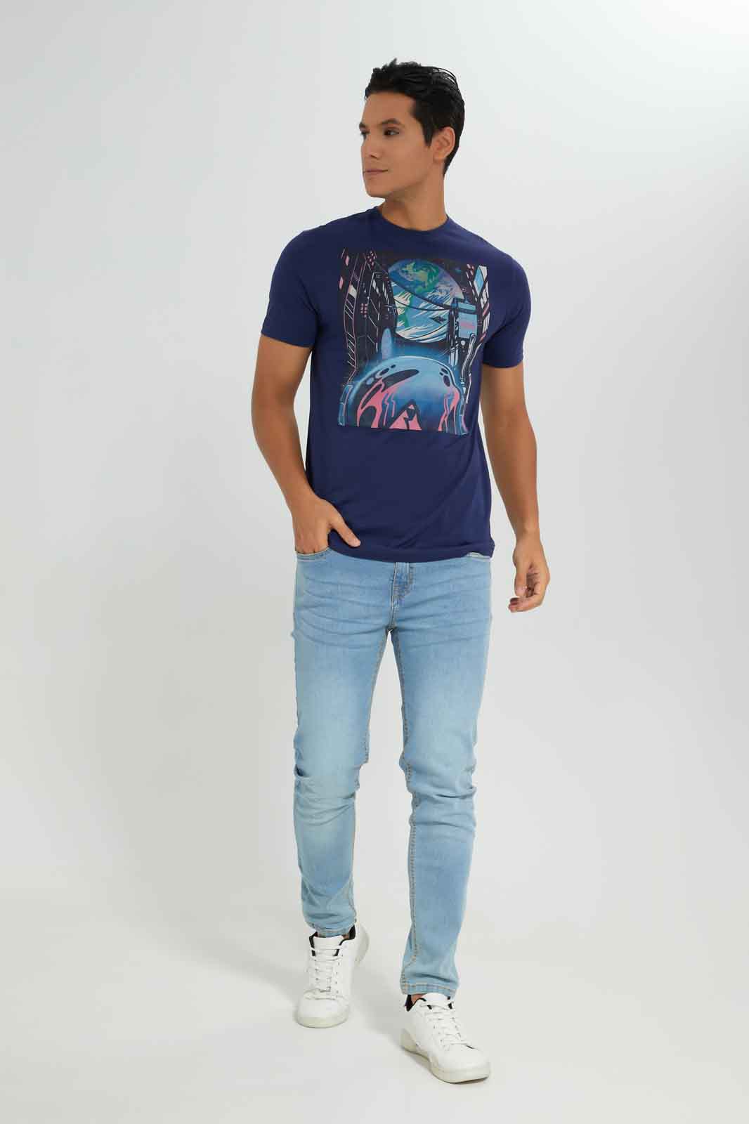Redtag-Men-Navy-Graphic-T-Shirt-Category:T-Shirts,-Colour:Navy,-Deals:New-In,-Dept:Menswear,-Filter:Men's-Clothing,-Men-T-Shirts,-New-In-Men-APL,-Non-Sale,-S23A,-Section:Men,-TBL-Men's-