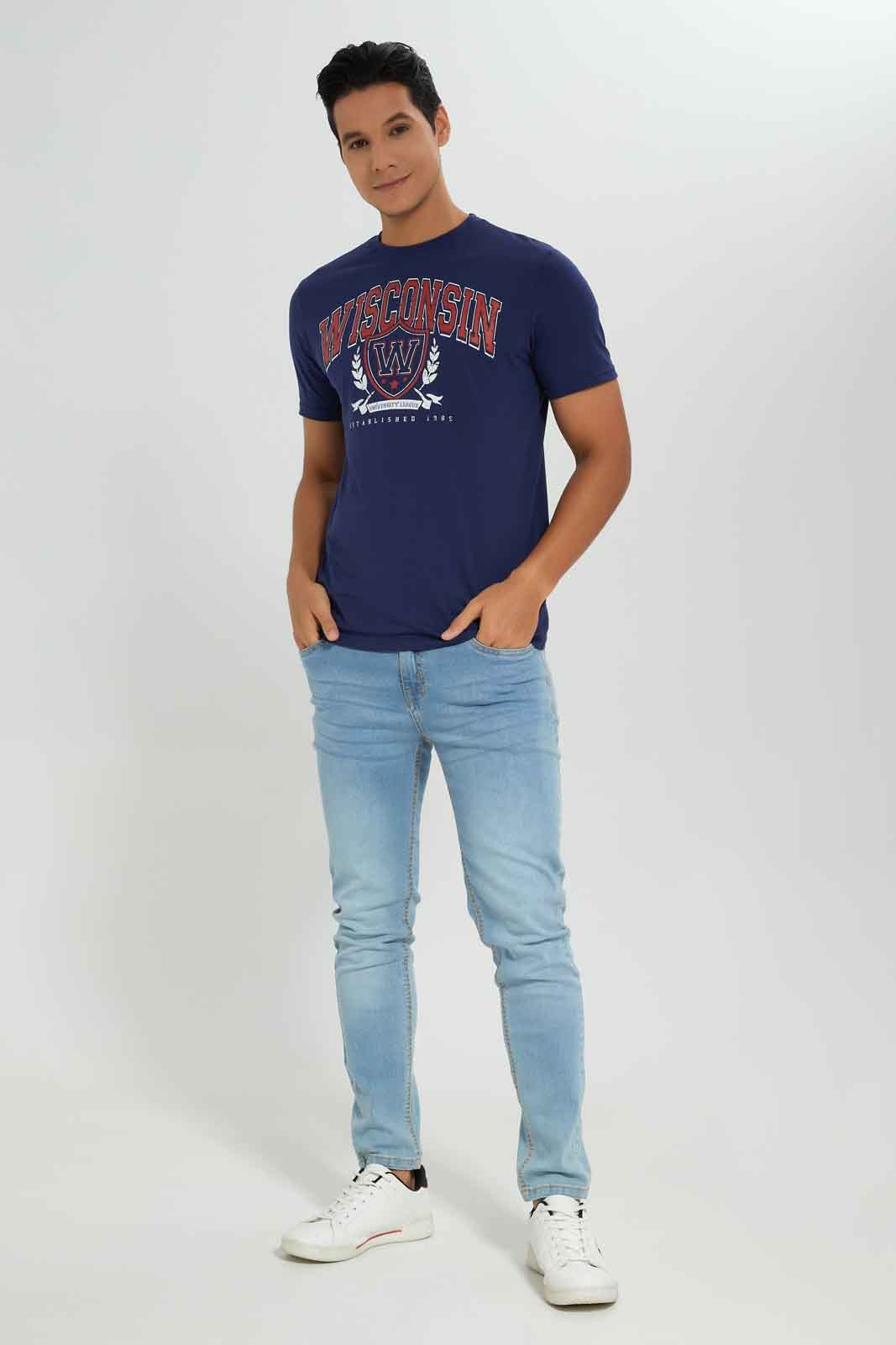 Redtag-Men-Navy-Graphic-T-Shirt-Category:T-Shirts,-Colour:Navy,-Deals:New-In,-Dept:Menswear,-Filter:Men's-Clothing,-Men-T-Shirts,-New-In-Men-APL,-Non-Sale,-S23A,-Section:Men,-TBL-Men's-