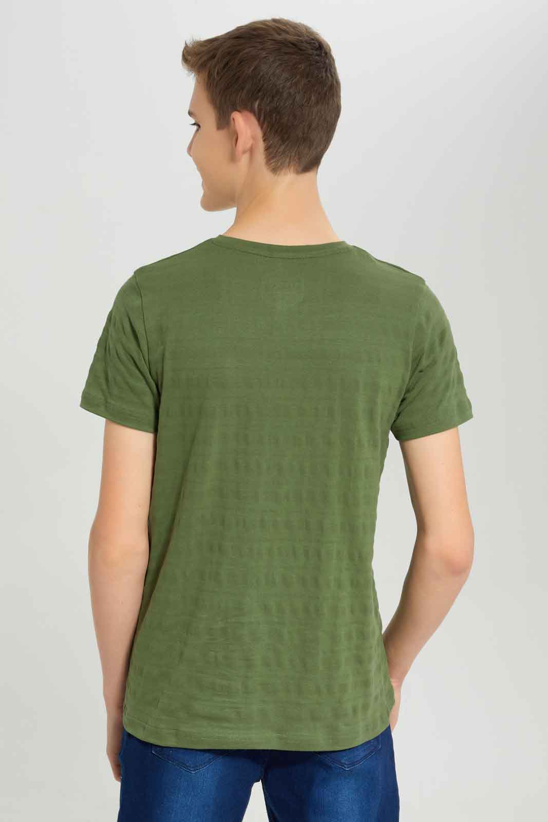 Redtag-Boys-Olive-Jacquard-Henley-Tee-BSR-T-Shirts,-Category:T-Shirts,-Colour:Green,-Deals:New-In,-Dept:Boys,-Filter:Senior-Boys-(8-to-14-Yrs),-New-In-BSR-APL,-Non-Sale,-S23A,-Section:Boys-(0-to-14Yrs),-TBL-Senior-Boys-9 to 14 Years