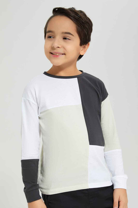 Redtag-Boys-Grey-Cut-And-Sew-T-Shirt-BOY-T-Shirts,-Category:T-Shirts,-Colour:Grey,-Deals:New-In,-Dept:Boys,-Filter:Boys-(2-to-8-Yrs),-New-In-BOY-APL,-Non-Sale,-Section:Boys-(0-to-14Yrs),-W22B-Boys-2 to 8 Years