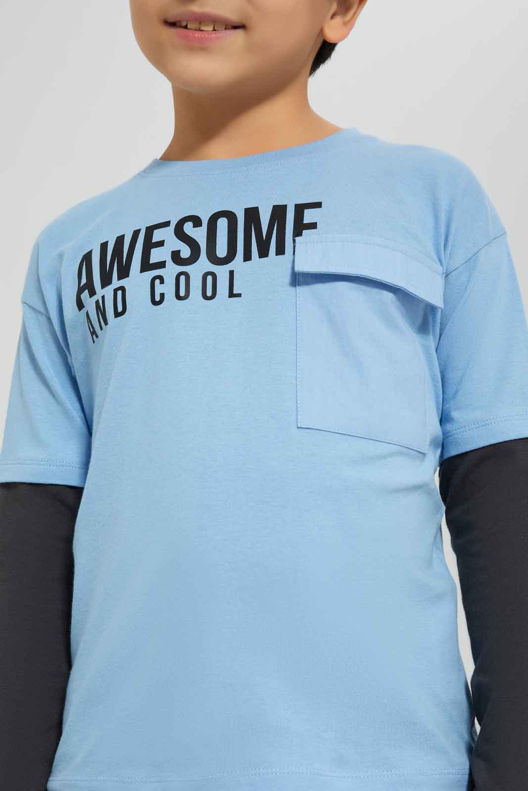 Redtag-Boys-Blue-Long-Sleeve-T-Shirt-With-Contrast-Sleeve-BOY-T-Shirts,-Category:T-Shirts,-Colour:Blue,-Deals:New-In,-Dept:Boys,-Filter:Boys-(2-to-8-Yrs),-New-In-BOY-APL,-Non-Sale,-Section:Boys-(0-to-14Yrs),-W22B-Boys-2 to 8 Years