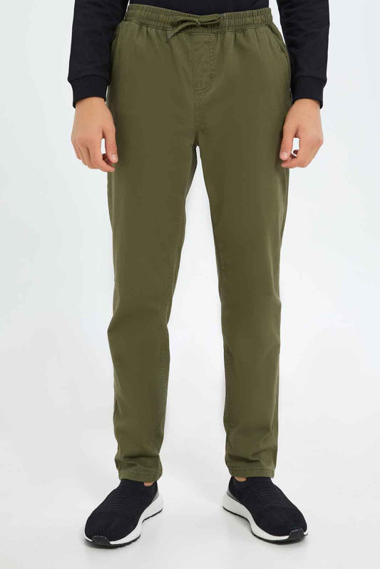Redtag-Boys-Olive-Pull-On-Casual-Trouser-BSR-Trousers,-Category:Trousers,-Colour:Olive,-Deals:New-In,-Dept:Boys,-Filter:Senior-Boys-(8-to-14-Yrs),-New-In-BSR-APL,-Non-Sale,-S23A,-Section:Boys-(0-to-14Yrs),-TBL-Senior-Boys-9 to 14 Years