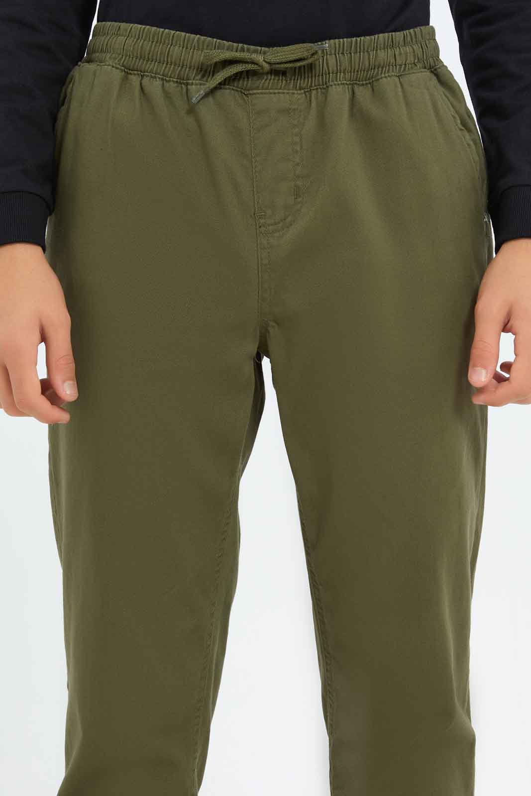 Redtag-Boys-Olive-Pull-On-Casual-Trouser-BSR-Trousers,-Category:Trousers,-Colour:Olive,-Deals:New-In,-Dept:Boys,-Filter:Senior-Boys-(8-to-14-Yrs),-New-In-BSR-APL,-Non-Sale,-S23A,-Section:Boys-(0-to-14Yrs),-TBL-Senior-Boys-9 to 14 Years