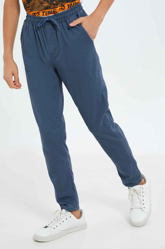 Redtag-Boys-Pet-Blue-Pull-On-Casual-Trouser-BSR-Trousers,-Category:Trousers,-Colour:Blue,-Deals:New-In,-Dept:Boys,-Filter:Senior-Boys-(8-to-14-Yrs),-New-In-BSR-APL,-Non-Sale,-S23A,-Section:Boys-(0-to-14Yrs),-TBL-Senior-Boys-9 to 14 Years