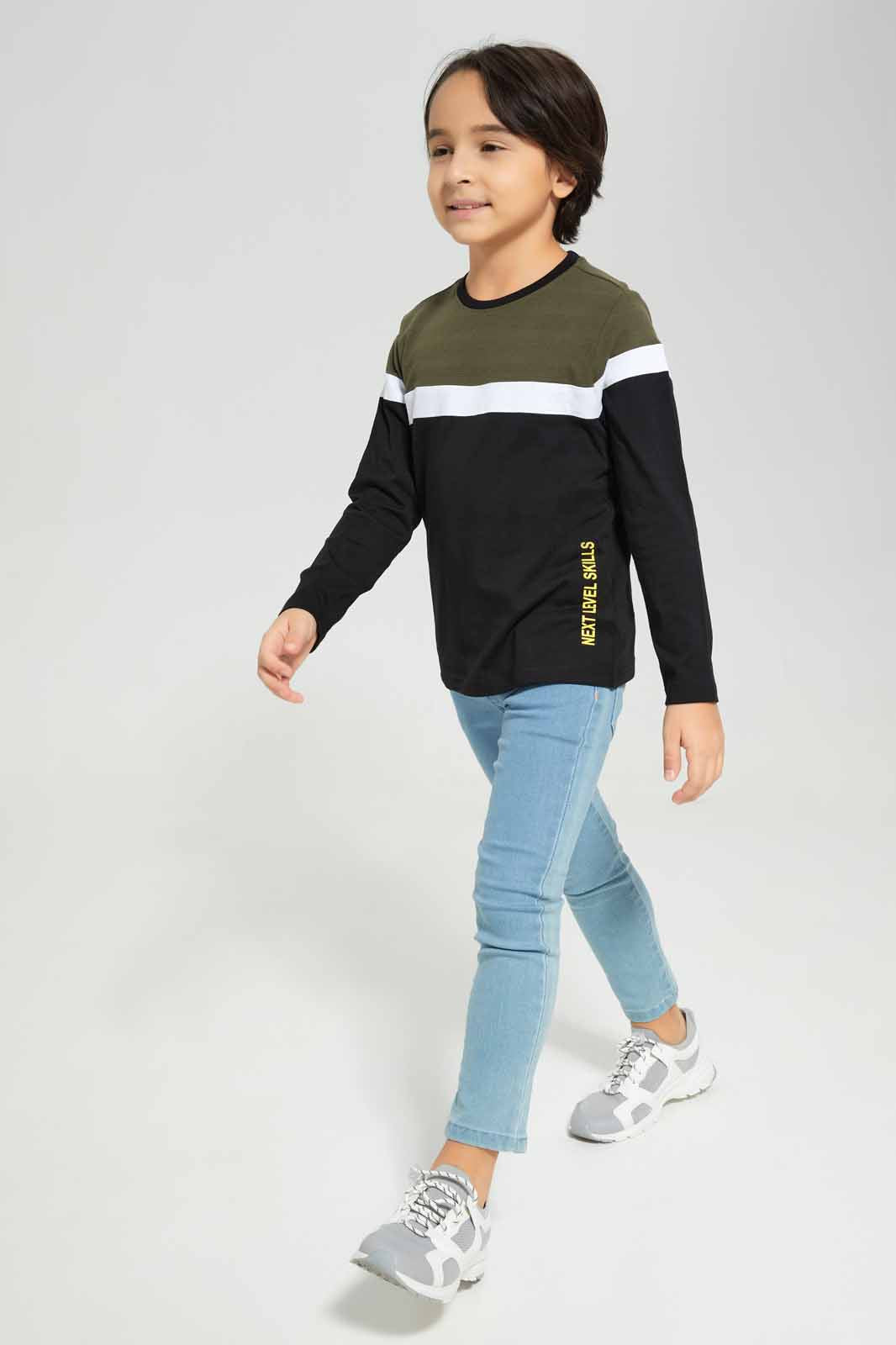 Redtag-Boys-Olive-Cut-And-Sew-Panelled-T-Shirt-BOY-T-Shirts,-Category:T-Shirts,-Colour:Olive,-Deals:New-In,-Filter:Boys-(2-to-8-Yrs),-New-In-BOY-APL,-Non-Sale,-Section:Boys-(0-to-14Yrs),-VLM,-W22B-Boys-2 to 8 Years
