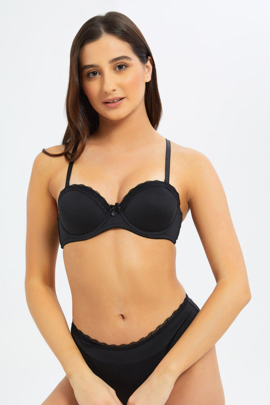 Women Black Lace Multiway Balconette Bra