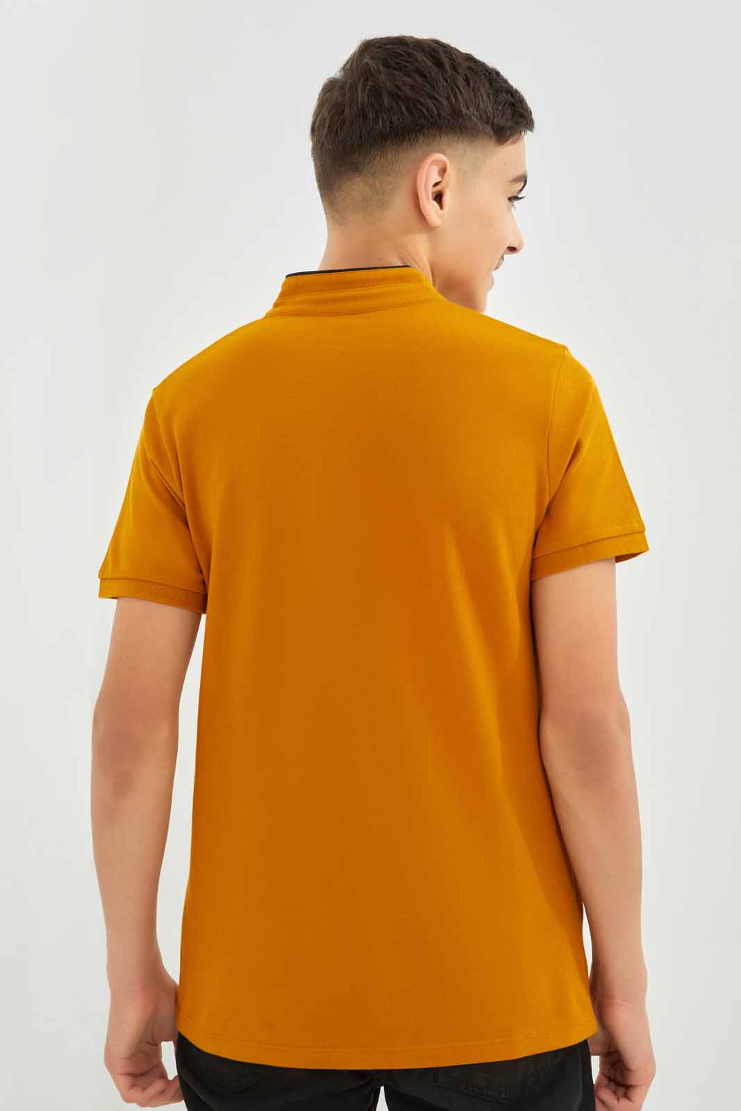 Redtag-Boys-Mustard-Mandarin-Collar-Polo-BSR-Polo-T-Shirts,-Category:Polo-T-Shirts,-Colour:Mustard,-Deals:New-In,-Dept:Boys,-Filter:Senior-Boys-(8-to-14-Yrs),-New-In-BSR-APL,-Non-Sale,-S23A,-Section:Boys-(0-to-14Yrs),-TBL-Senior-Boys-9 to 14 Years