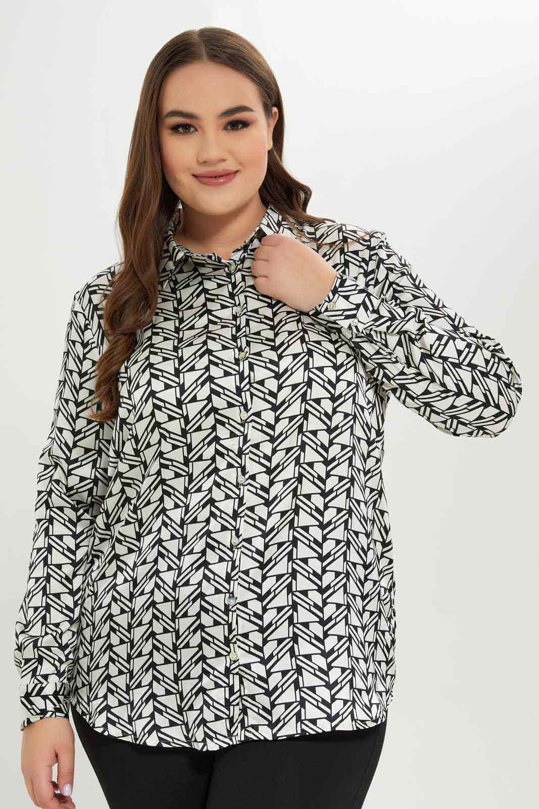Redtag-Women-Geometric-Print-Satin-Shirt-Category:Tops,-Colour:Assorted,-Deals:New-In,-Dept:Ladieswear,-Filter:Plus-Size,-LDP-Tops,-New-In-LDP-APL,-Non-Sale,-Section:Women,-W22B-Women's-