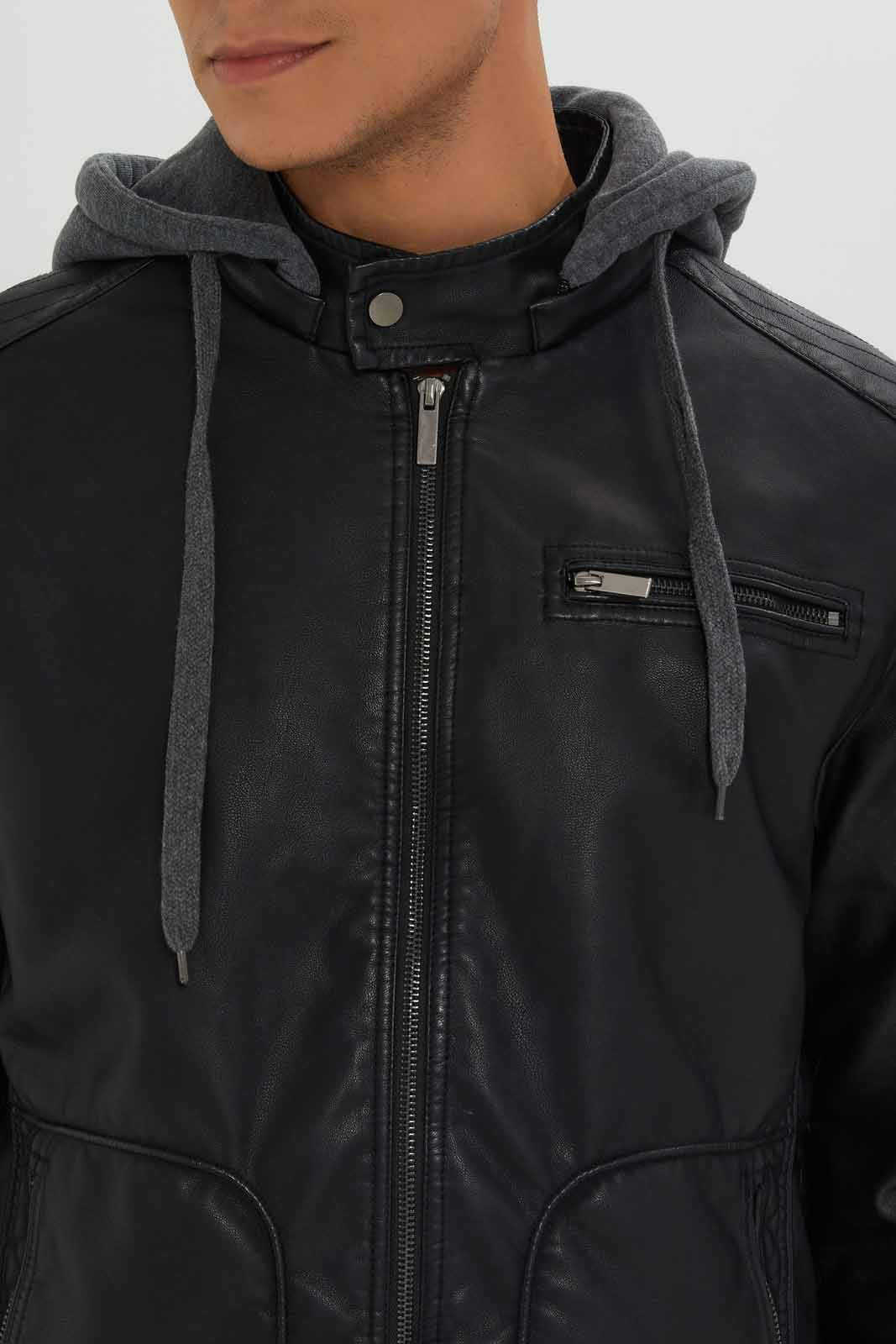 Redtag-Men-Black-Pu-Jacket-With-Hood-Category:Jackets,-Colour:Black,-Deals:New-In,-Dept:Menswear,-Filter:Men's-Clothing,-Men-Jackets,-New-In-Men-APL,-Non-Sale,-S23A,-Section:Men-Men's-