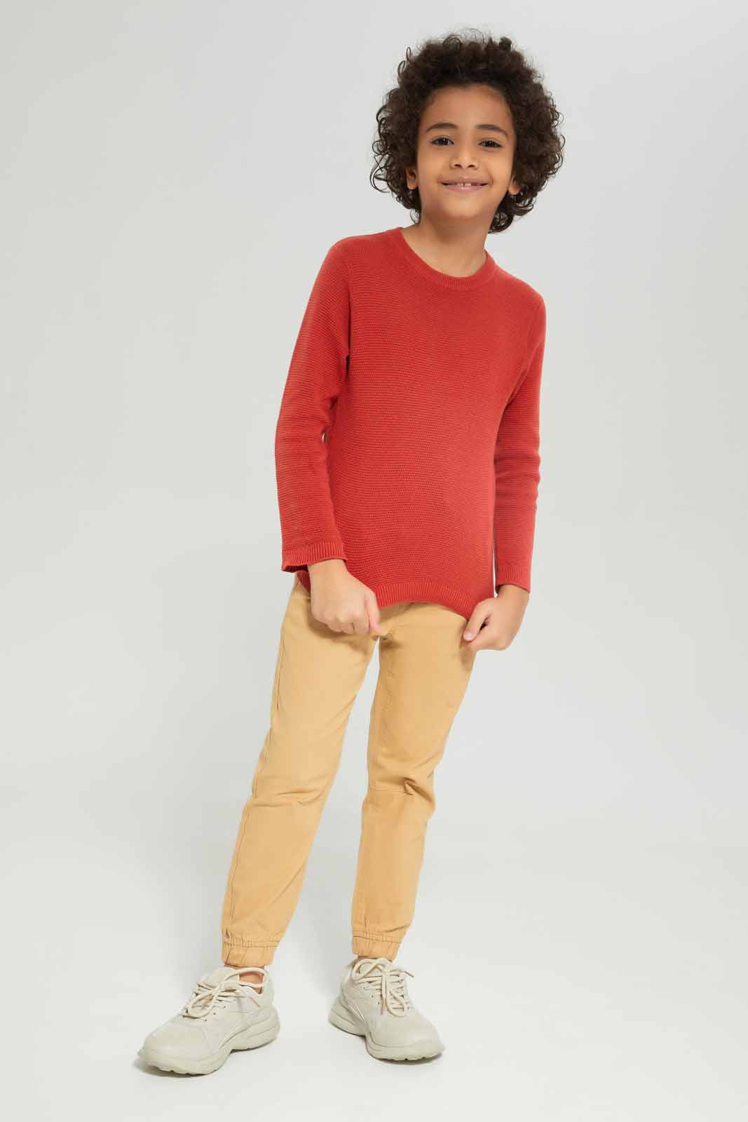 Redtag-Boys-Rust-Crewneck-Jumper-BOY-Pullovers,-Category:Pullovers,-Colour:Brown,-Deals:New-In,-Dept:Boys,-Filter:Boys-(2-to-8-Yrs),-New-In-BOY-APL,-Non-Sale,-Section:Boys-(0-to-14Yrs),-TBL,-W22A-Boys-2 to 8 Years