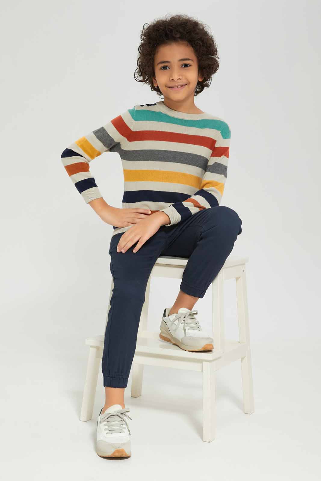 Redtag-Boys-Beige-Stripe-Crewneck-Jumper-BOY-Pullovers,-Category:Pullovers,-Colour:Beige,-Deals:New-In,-Dept:Boys,-Filter:Boys-(2-to-8-Yrs),-New-In-BOY-APL,-Non-Sale,-Section:Boys-(0-to-14Yrs),-TBL,-W22A-Boys-2 to 8 Years