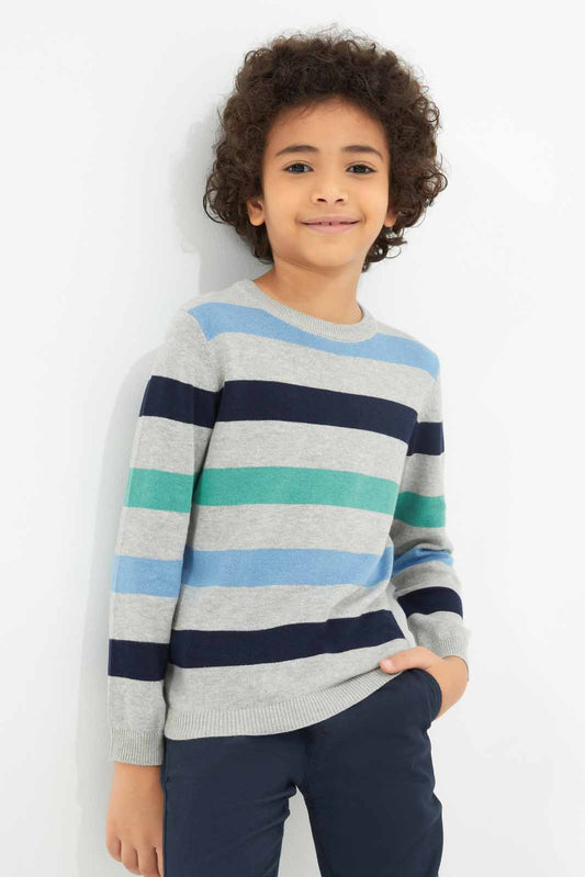 Redtag-Boys-Grey-Stripe-Crewneck-Jumper-BOY-Pullovers,-Category:Pullovers,-Colour:Grey,-Deals:New-In,-Dept:Boys,-Filter:Boys-(2-to-8-Yrs),-New-In-BOY-APL,-Non-Sale,-Section:Boys-(0-to-14Yrs),-TBL,-W22A-Boys-2 to 8 Years
