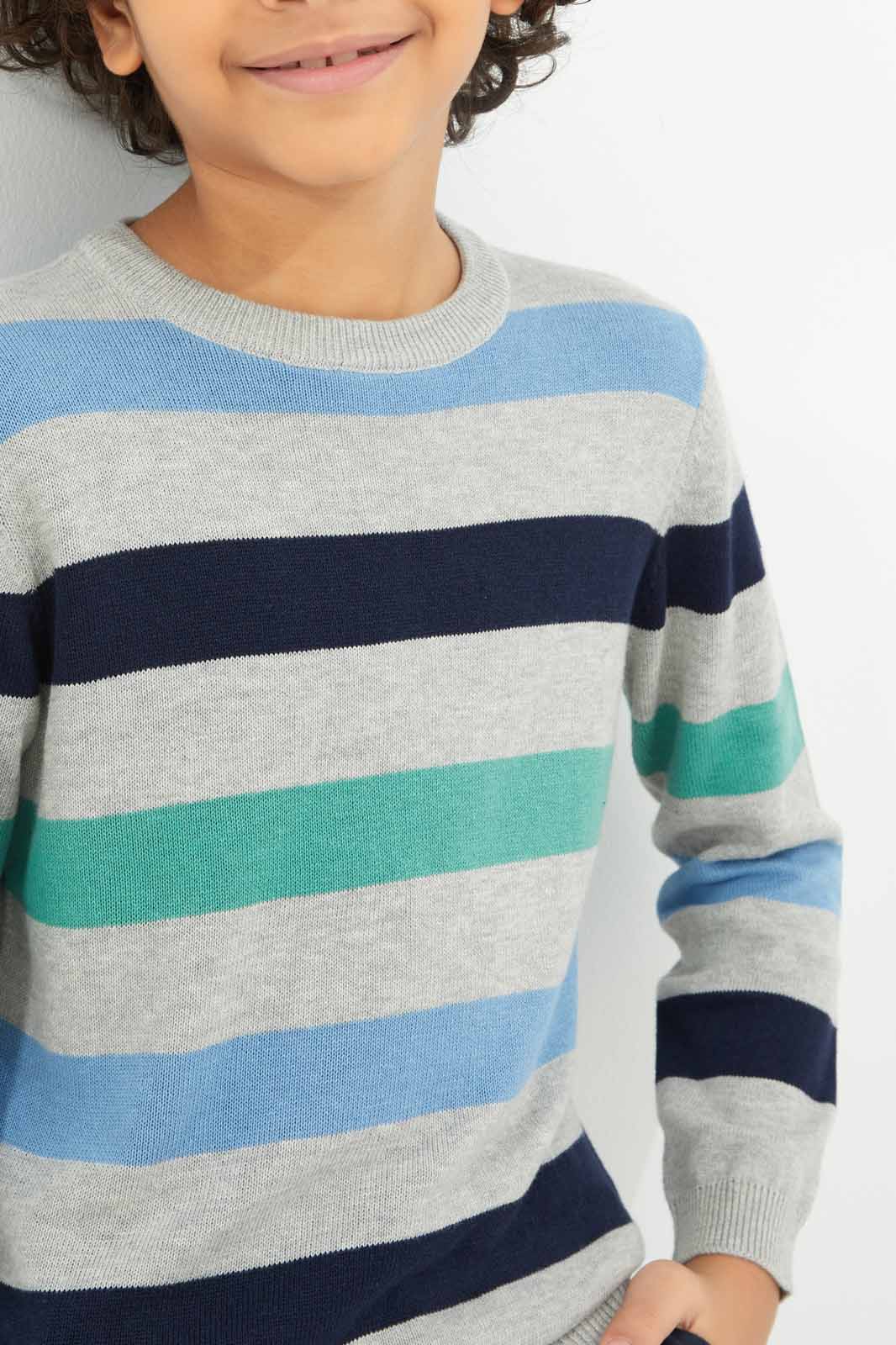Redtag-Boys-Grey-Stripe-Crewneck-Jumper-BOY-Pullovers,-Category:Pullovers,-Colour:Grey,-Deals:New-In,-Dept:Boys,-Filter:Boys-(2-to-8-Yrs),-New-In-BOY-APL,-Non-Sale,-Section:Boys-(0-to-14Yrs),-TBL,-W22A-Boys-2 to 8 Years