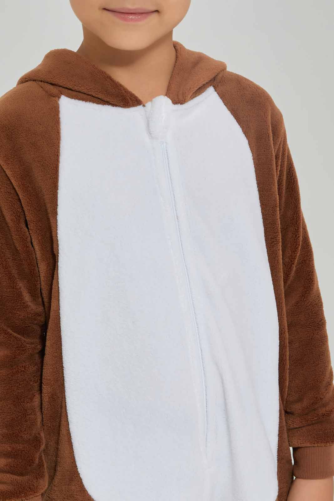 Redtag-Boys-Brown-Monkey-Hood-Coral-Fleece-Onsie-BOY-Pyjama-Sets,-Category:Pyjama-Sets,-Colour:Brown,-Deals:New-In,-Dept:Boys,-Filter:Boys-(2-to-8-Yrs),-New-In-BOY-APL,-Non-Sale,-S23A,-Section:Boys-(0-to-14Yrs)-Boys-2 to 8 Years