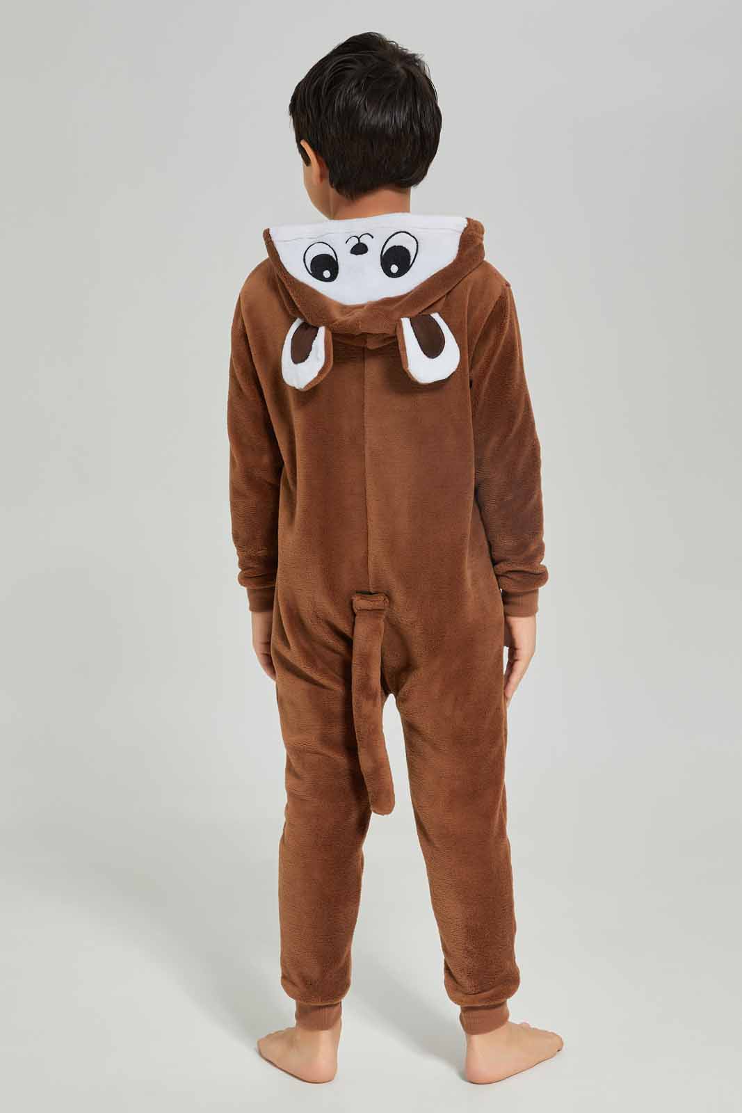 Redtag-Boys-Brown-Monkey-Hood-Coral-Fleece-Onsie-BOY-Pyjama-Sets,-Category:Pyjama-Sets,-Colour:Brown,-Deals:New-In,-Dept:Boys,-Filter:Boys-(2-to-8-Yrs),-New-In-BOY-APL,-Non-Sale,-S23A,-Section:Boys-(0-to-14Yrs)-Boys-2 to 8 Years