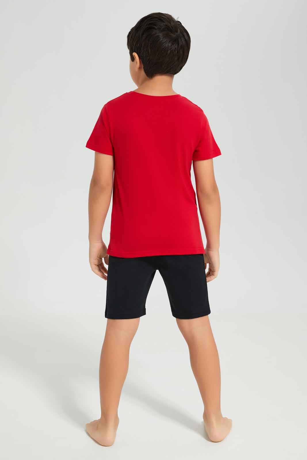Redtag-Boys-Red-Soccer-Short-Sleeve-Graphic-Tee-And-Shorts-Pyjama-Set-BOY-Pyjama-Sets,-Category:Pyjama-Sets,-Colour:Red,-Deals:New-In,-Dept:Boys,-Filter:Boys-(2-to-8-Yrs),-New-In-BOY-APL,-Non-Sale,-S23A,-Section:Boys-(0-to-14Yrs),-VLM-Boys-2 to 8 Years