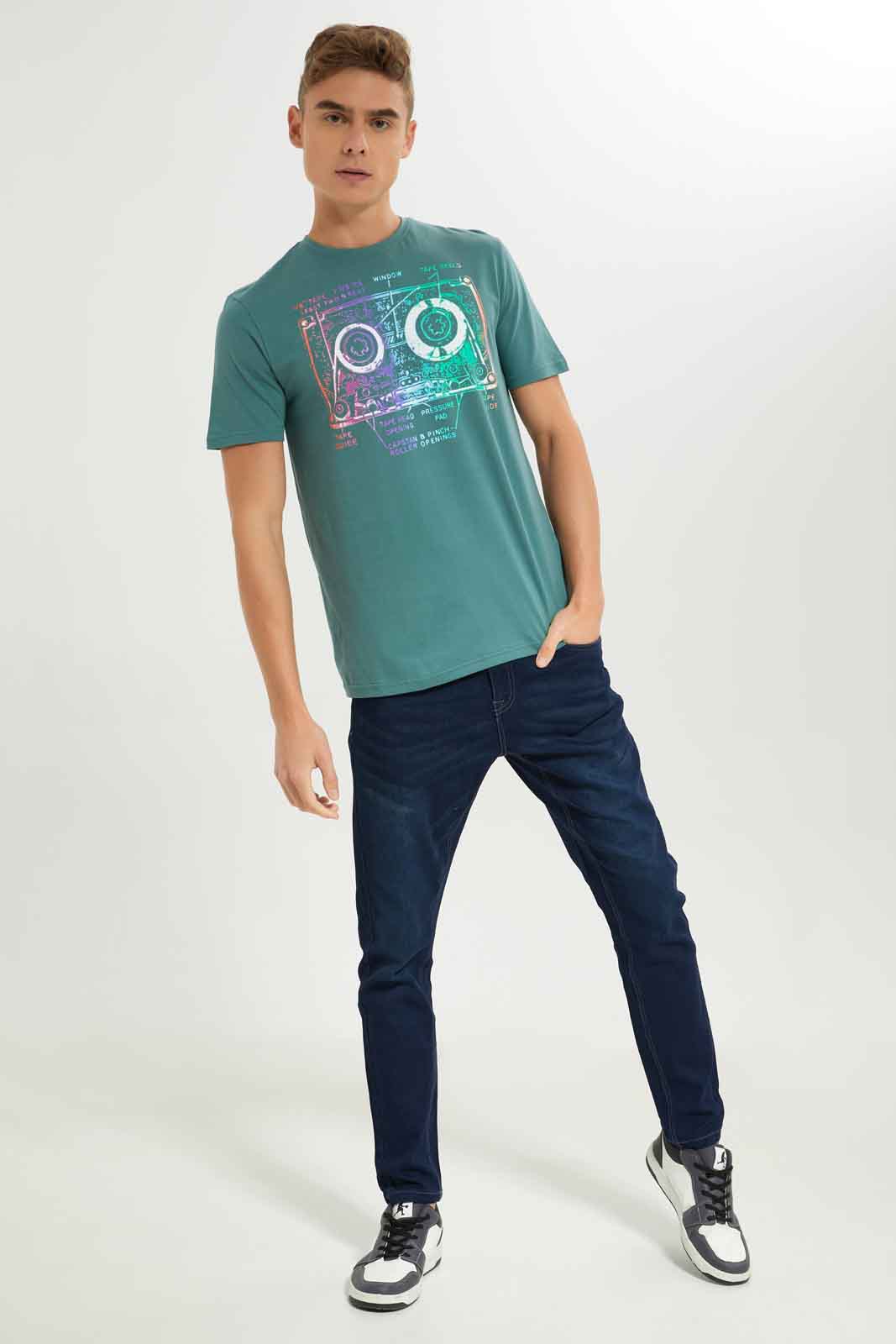 Redtag-Men-Green-Graphic-T-Shirt-Category:T-Shirts,-Colour:Green,-Deals:New-In,-Dept:Menswear,-Filter:Men's-Clothing,-Men-T-Shirts,-New-In-Men-APL,-Non-Sale,-S23A,-Section:Men,-TBL-Men's-