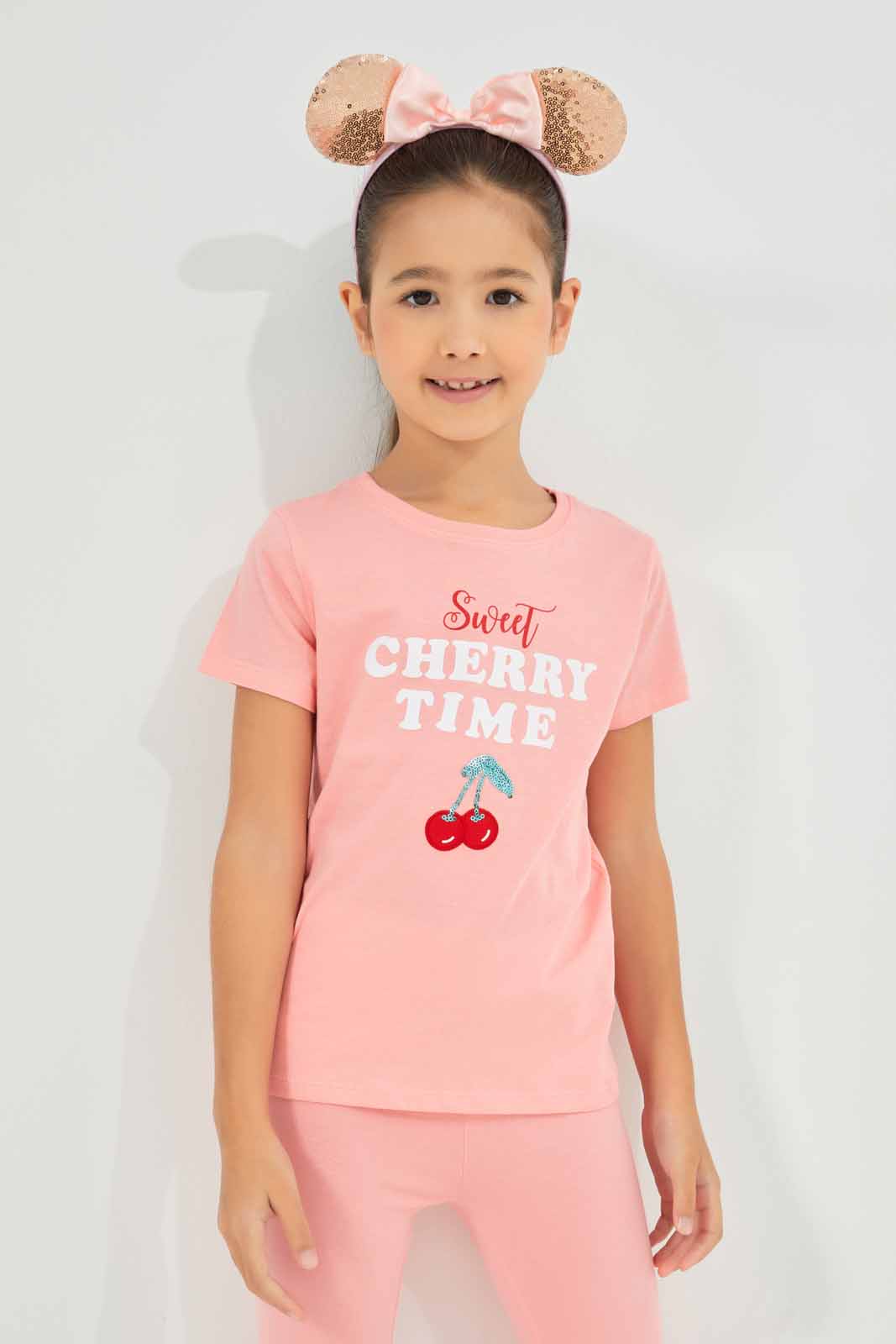 Redtag-Girls-Ss-Flower-Tee--Pink-Category:T-Shirts,-Colour:Apricot,-Deals:New-In,-Dept:Girls,-Filter:Girls-(2-to-8-Yrs),-GIR-T-Shirts,-New-In-GIR-APL,-Non-Sale,-Section:Girls-(0-to-14Yrs),-TBL,-W22A-Girls-2 to 8 Years