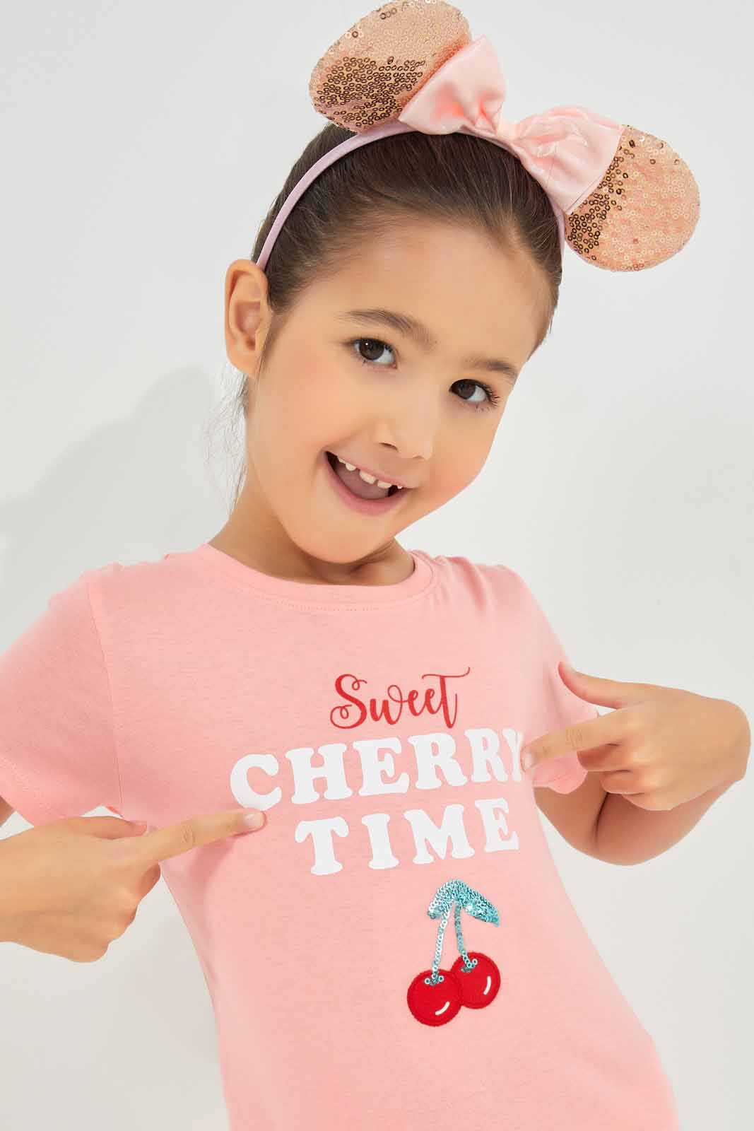 Redtag-Girls-Ss-Flower-Tee--Pink-Category:T-Shirts,-Colour:Apricot,-Deals:New-In,-Dept:Girls,-Filter:Girls-(2-to-8-Yrs),-GIR-T-Shirts,-New-In-GIR-APL,-Non-Sale,-Section:Girls-(0-to-14Yrs),-TBL,-W22A-Girls-2 to 8 Years