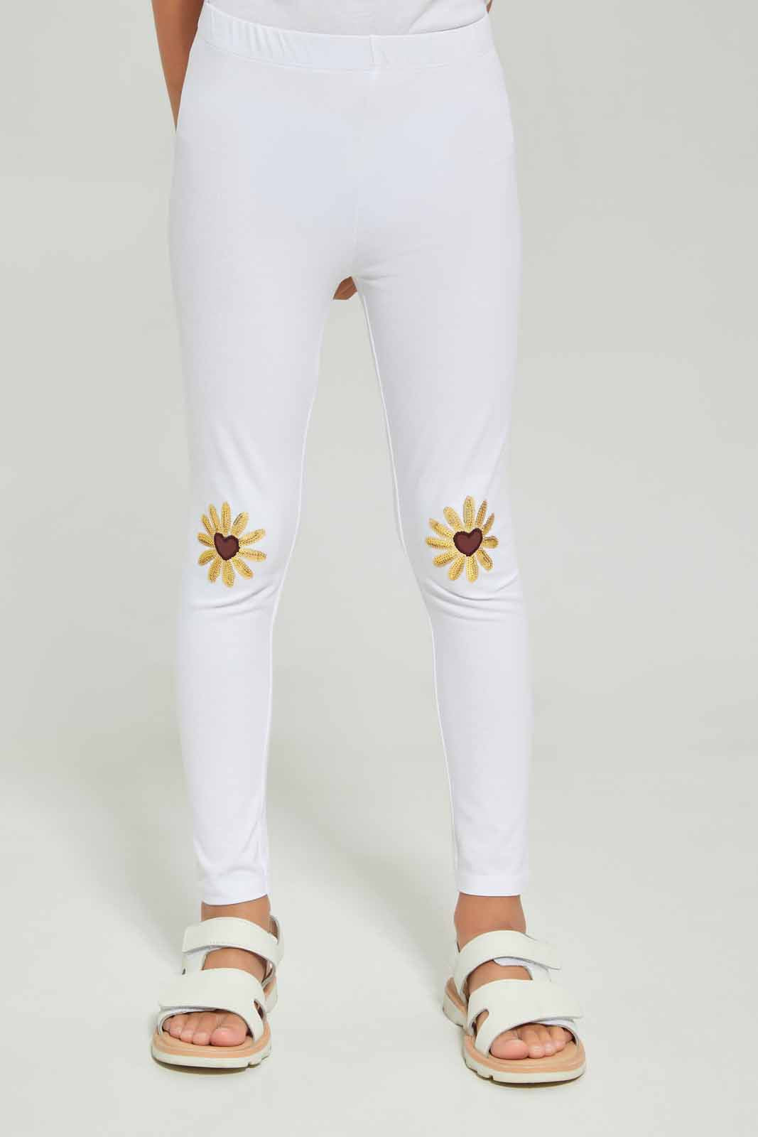 Redtag-Girls-Legging---Knee-Placement-Strawberry-White-Category:Leggings,-Colour:White,-Deals:New-In,-Dept:Girls,-Filter:Girls-(2-to-8-Yrs),-GIR-Leggings,-New-In-GIR-APL,-Non-Sale,-Section:Girls-(0-to-14Yrs),-TBL,-W22A-Girls-2 to 8 Years