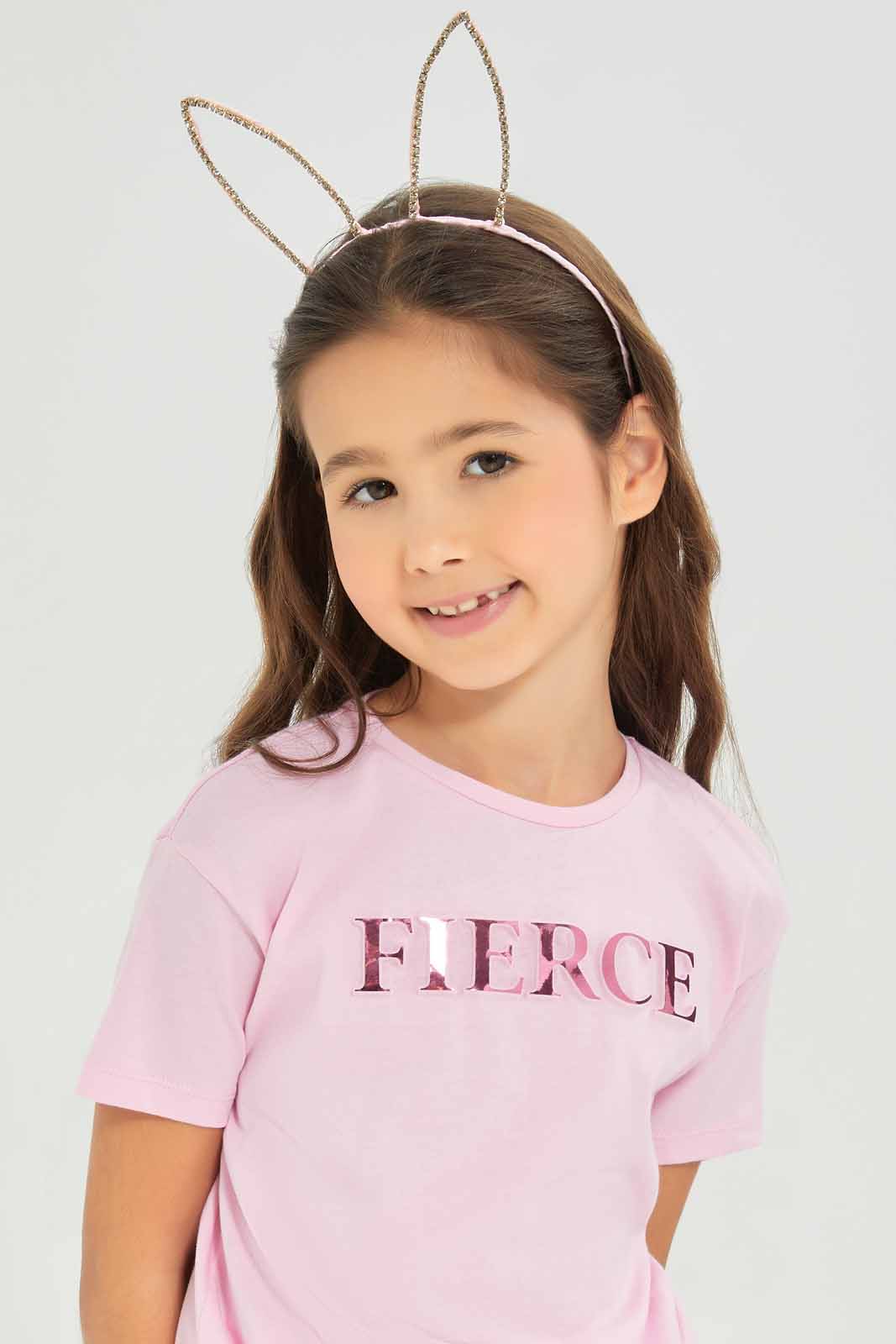 Redtag-Girls-Ss-Tee-Tie-Detail---Pink-Fierce-Category:T-Shirts,-Colour:Apricot,-Deals:New-In,-Dept:Girls,-Filter:Girls-(2-to-8-Yrs),-GIR-T-Shirts,-New-In-GIR-APL,-Non-Sale,-Section:Girls-(0-to-14Yrs),-TBL,-W22A-Girls-2 to 8 Years