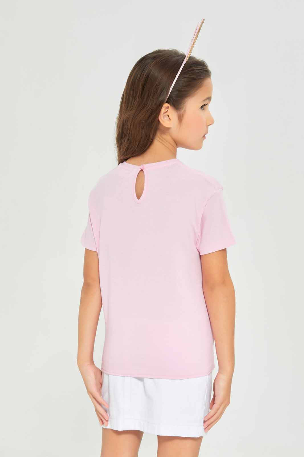 Redtag-Girls-Ss-Tee-Tie-Detail---Pink-Fierce-Category:T-Shirts,-Colour:Apricot,-Deals:New-In,-Dept:Girls,-Filter:Girls-(2-to-8-Yrs),-GIR-T-Shirts,-New-In-GIR-APL,-Non-Sale,-Section:Girls-(0-to-14Yrs),-TBL,-W22A-Girls-2 to 8 Years