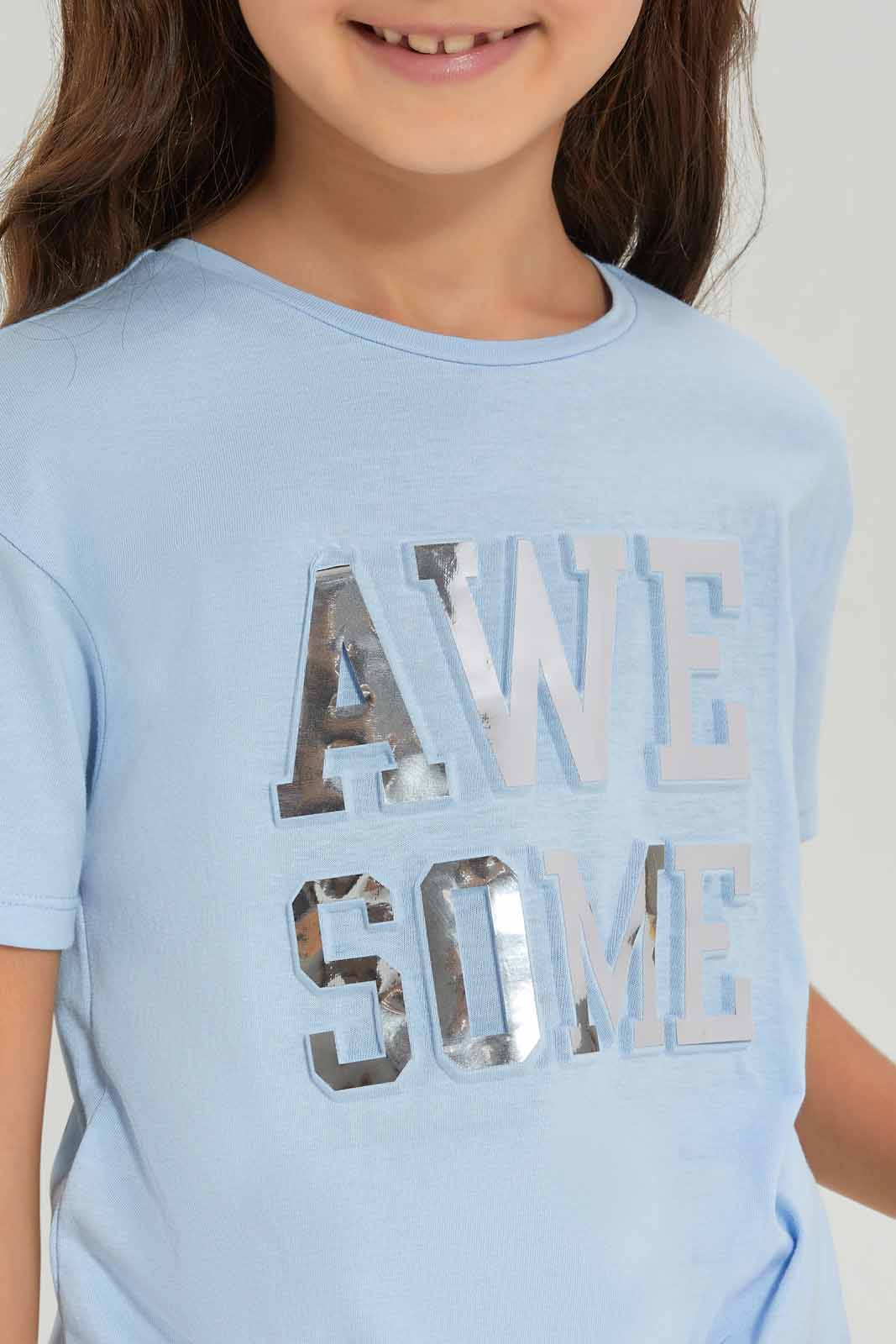 Redtag-Girls-Ss-Tee-Tie-Detail--Blue-Awesome-Category:T-Shirts,-Colour:Blue,-Deals:New-In,-Dept:Girls,-Filter:Girls-(2-to-8-Yrs),-GIR-T-Shirts,-New-In-GIR-APL,-Non-Sale,-Section:Girls-(0-to-14Yrs),-TBL,-W22A-Girls-2 to 8 Years