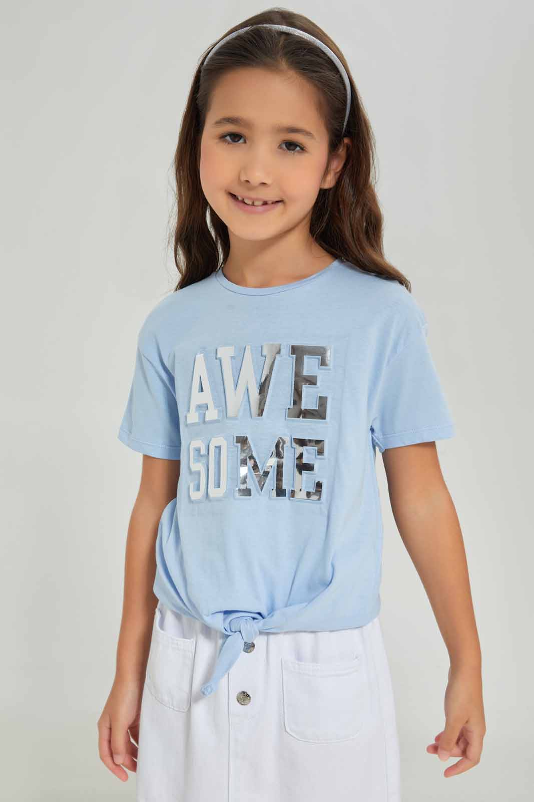 Redtag-Girls-Ss-Tee-Tie-Detail--Blue-Awesome-Category:T-Shirts,-Colour:Blue,-Deals:New-In,-Dept:Girls,-Filter:Girls-(2-to-8-Yrs),-GIR-T-Shirts,-New-In-GIR-APL,-Non-Sale,-Section:Girls-(0-to-14Yrs),-TBL,-W22A-Girls-2 to 8 Years