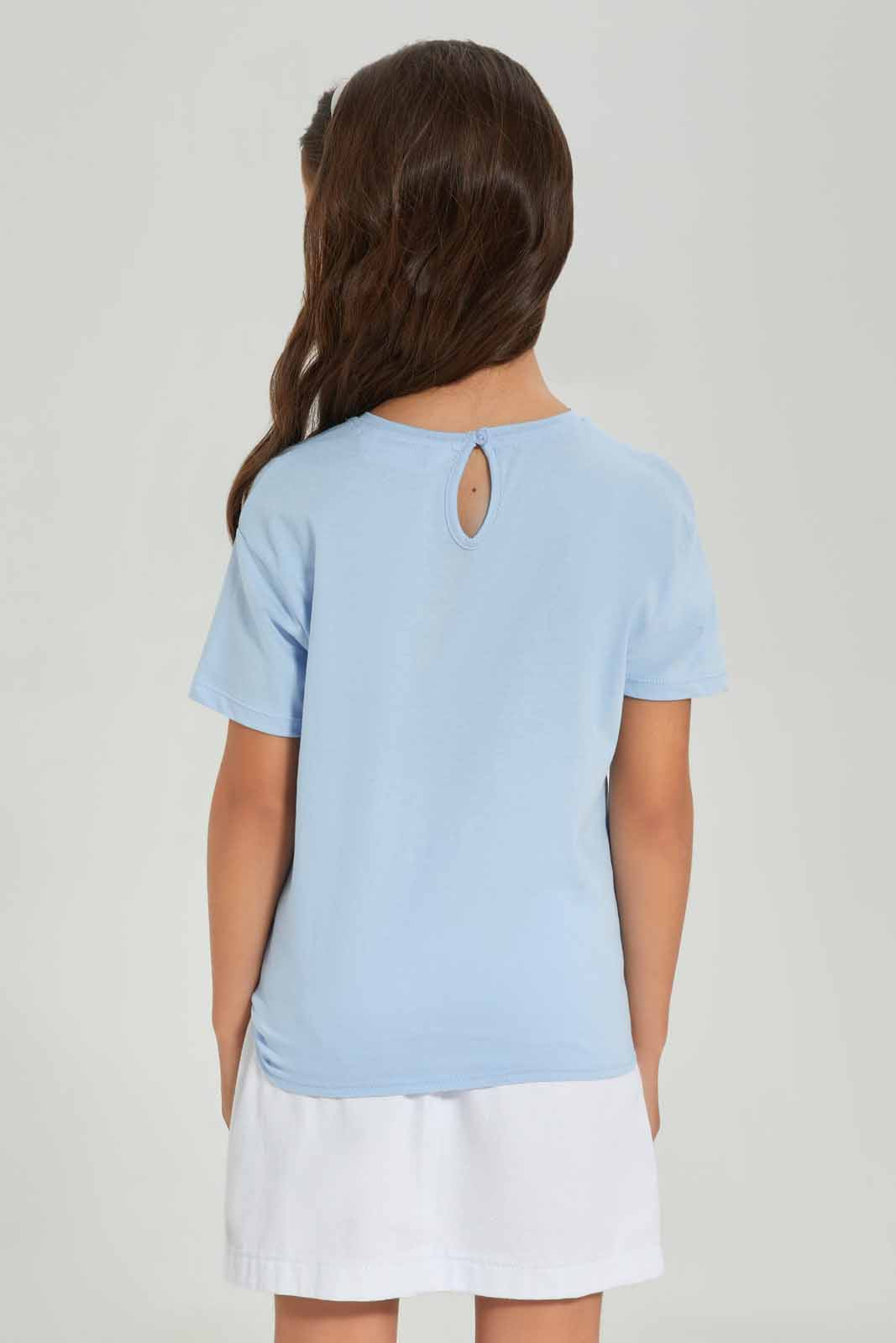 Redtag-Girls-Ss-Tee-Tie-Detail--Blue-Awesome-Category:T-Shirts,-Colour:Blue,-Deals:New-In,-Dept:Girls,-Filter:Girls-(2-to-8-Yrs),-GIR-T-Shirts,-New-In-GIR-APL,-Non-Sale,-Section:Girls-(0-to-14Yrs),-TBL,-W22A-Girls-2 to 8 Years