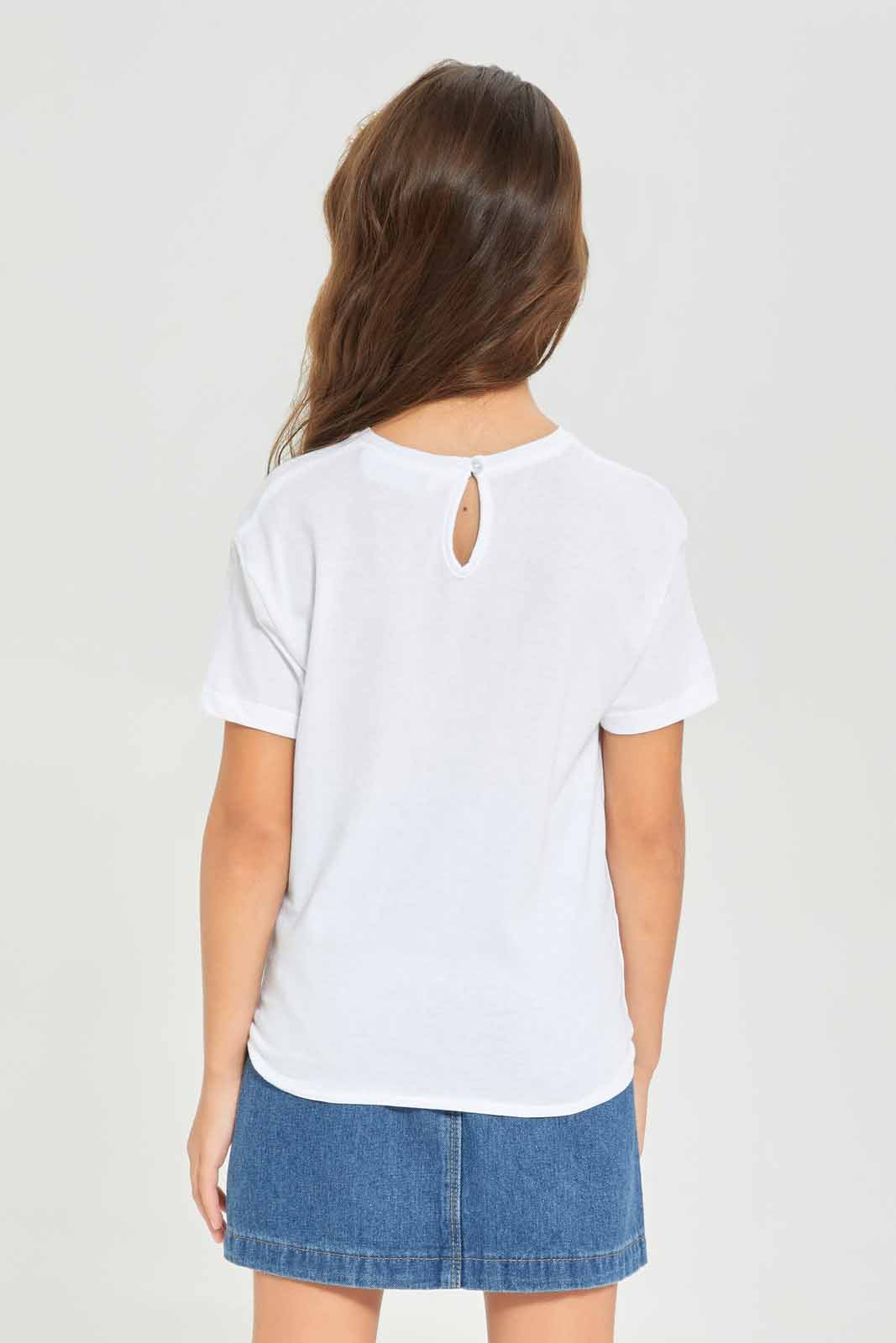 Redtag-Girls-Ss-Tee-Tie-Detail---White-Unbeatable-Category:T-Shirts,-Colour:White,-Deals:New-In,-Dept:Girls,-Filter:Girls-(2-to-8-Yrs),-GIR-T-Shirts,-New-In-GIR-APL,-Non-Sale,-Section:Girls-(0-to-14Yrs),-TBL,-W22A-Girls-2 to 8 Years