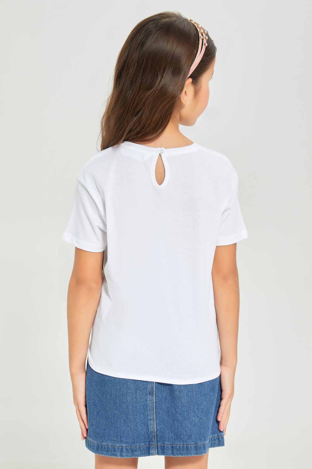 Redtag-Girls-Ss-Tie-Detail--White-Category:T-Shirts,-Colour:White,-Deals:New-In,-Dept:Girls,-Filter:Girls-(2-to-8-Yrs),-GIR-T-Shirts,-New-In-GIR-APL,-Non-Sale,-Section:Girls-(0-to-14Yrs),-TBL,-W22A-Girls-2 to 8 Years