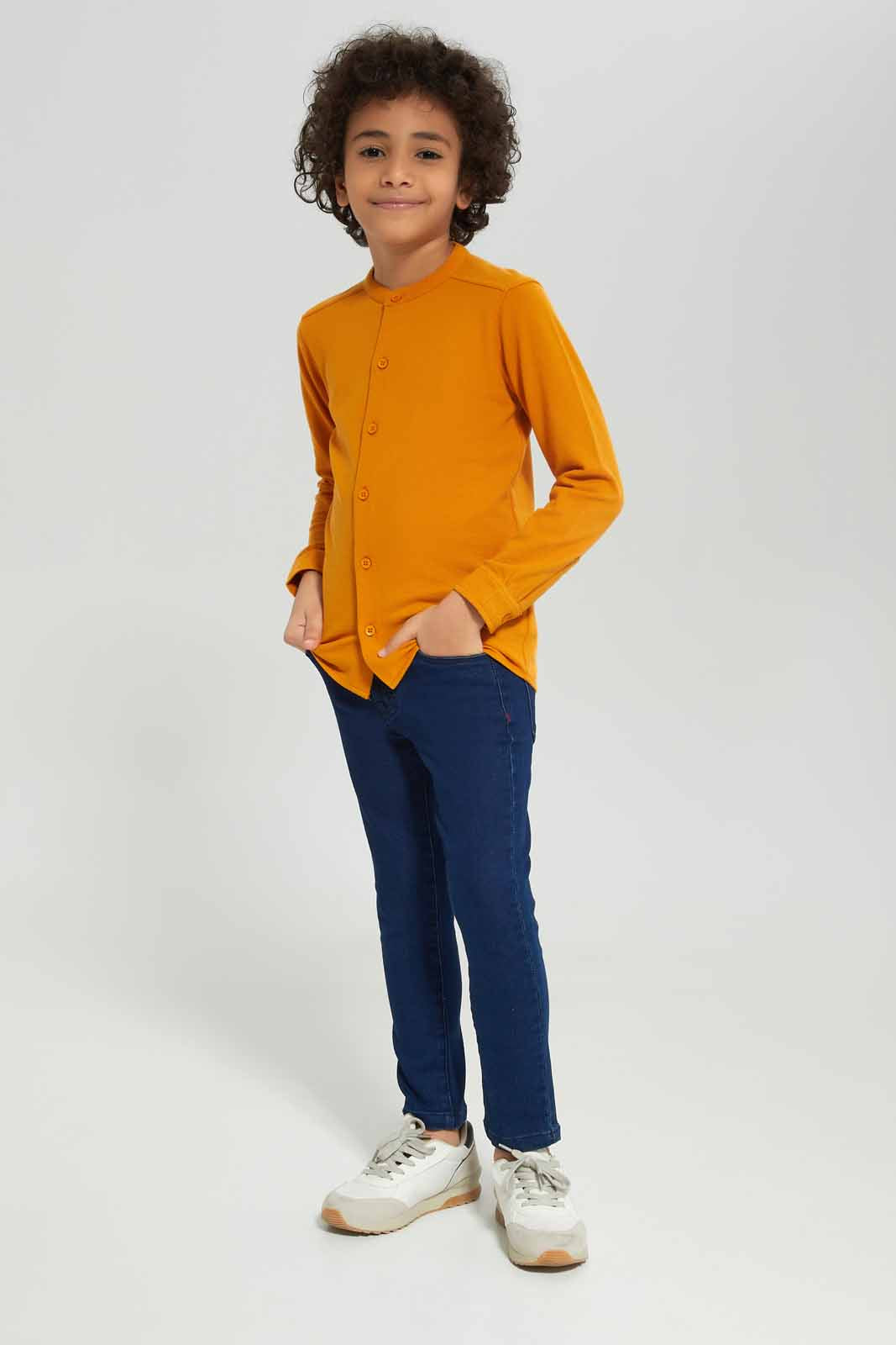 Boys Mustard Long Sleeve Pique Shirt