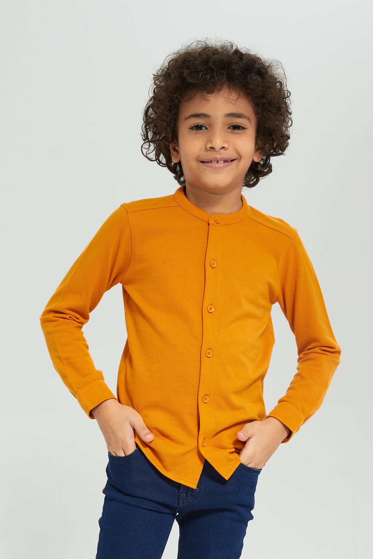 Boys Mustard Long Sleeve Pique Shirt
