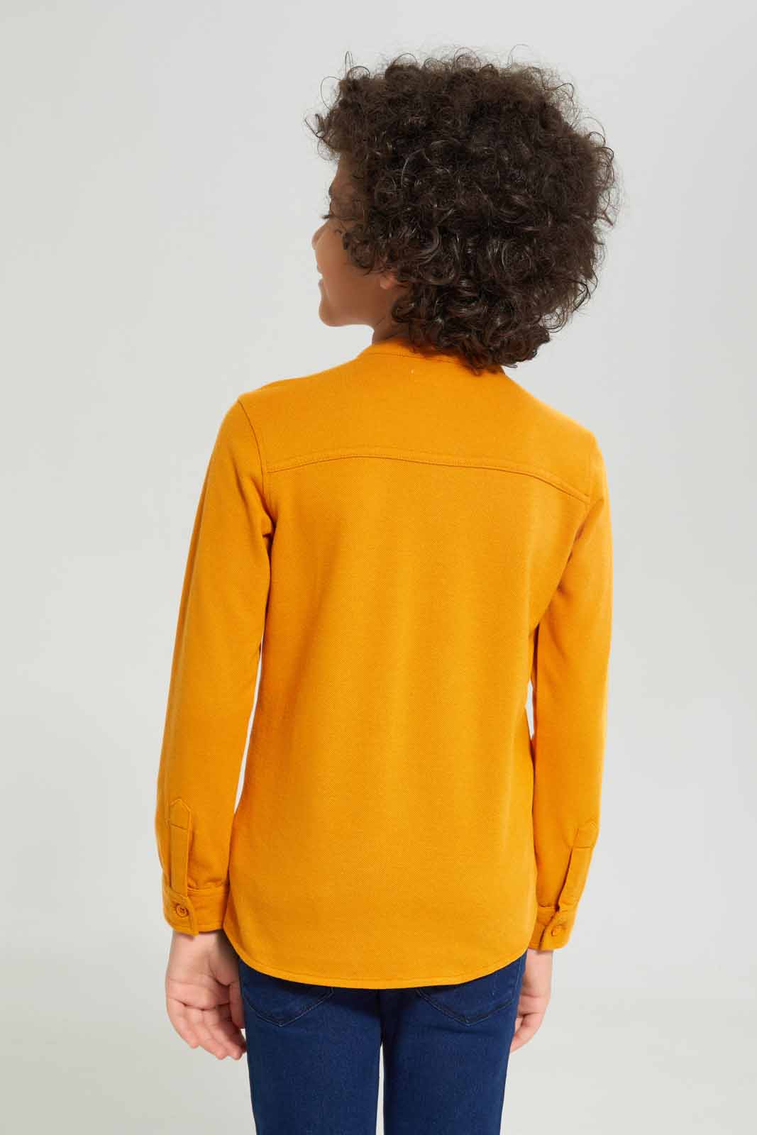 Boys Mustard Long Sleeve Pique Shirt