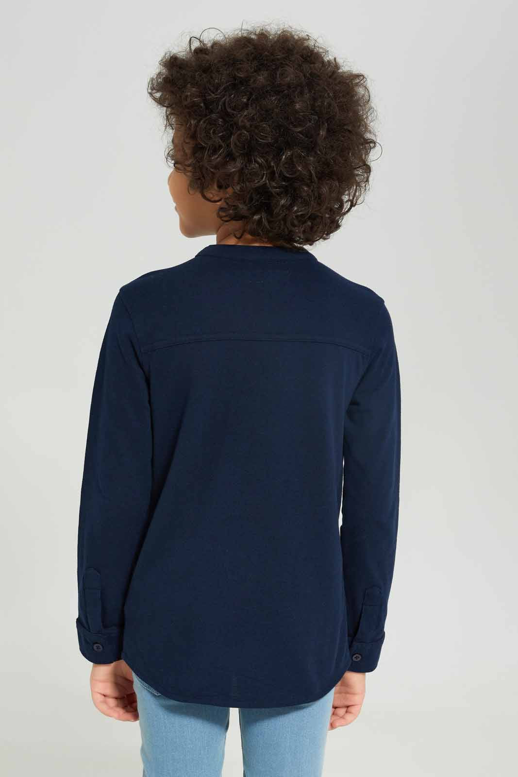 Redtag-Boys-Navy-Long-Sleeve-Pique-Shirt-BOY-Shirts,-Category:Shirts,-Colour:Navy,-Deals:New-In,-Dept:Boys,-Filter:Boys-(2-to-8-Yrs),-New-In-BOY-APL,-Non-Sale,-S23A,-Section:Boys-(0-to-14Yrs),-TBL-Boys-2 to 8 Years