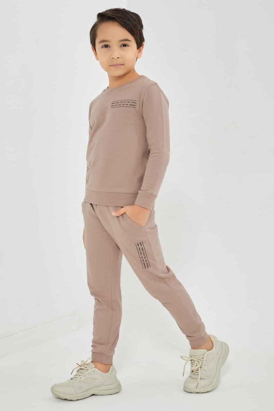 Redtag-Boys-Brown-Printed-Crew-Neck-Jogsuit-BOY-Jog-Sets,-Category:Jog-Sets,-Colour:Brown,-Deals:New-In,-Dept:Boys,-Filter:Boys-(2-to-8-Yrs),-New-In-BOY-APL,-Non-Sale,-S23A,-Section:Boys-(0-to-14Yrs)-Boys-2 to 8 Years