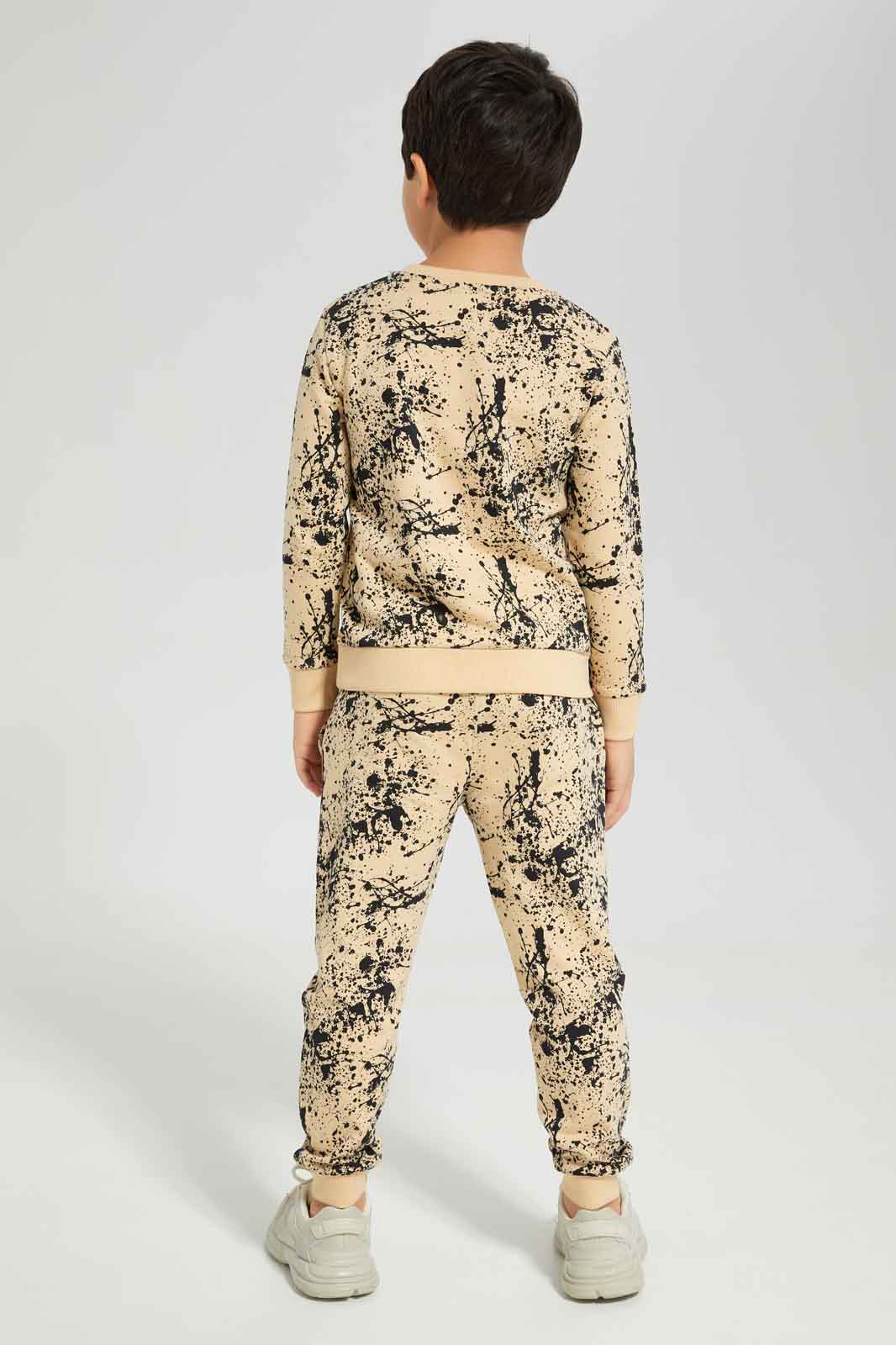 Redtag-Boys-Beige-Splat-Print-Crew-Neck-Jogsuit-BOY-Jog-Sets,-Category:Jog-Sets,-Colour:Beige,-Deals:New-In,-Dept:Boys,-Filter:Boys-(2-to-8-Yrs),-New-In-BOY-APL,-Non-Sale,-S23A,-Section:Boys-(0-to-14Yrs)-Boys-2 to 8 Years