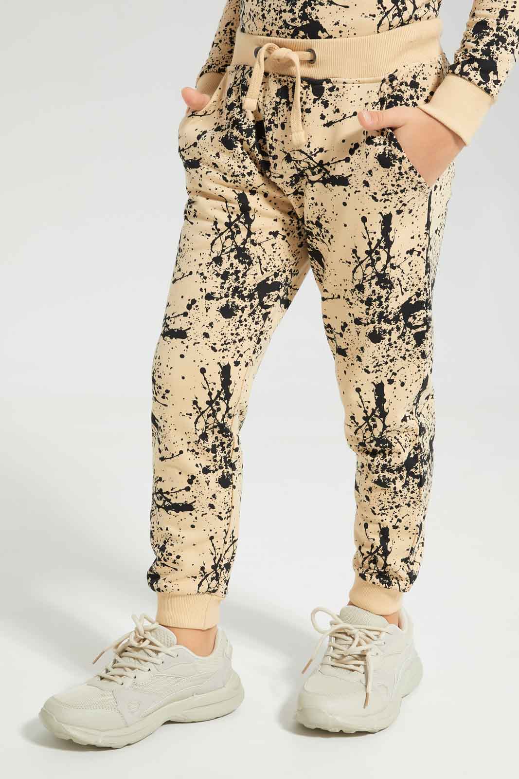 Redtag-Boys-Beige-Splat-Print-Crew-Neck-Jogsuit-BOY-Jog-Sets,-Category:Jog-Sets,-Colour:Beige,-Deals:New-In,-Dept:Boys,-Filter:Boys-(2-to-8-Yrs),-New-In-BOY-APL,-Non-Sale,-S23A,-Section:Boys-(0-to-14Yrs)-Boys-2 to 8 Years