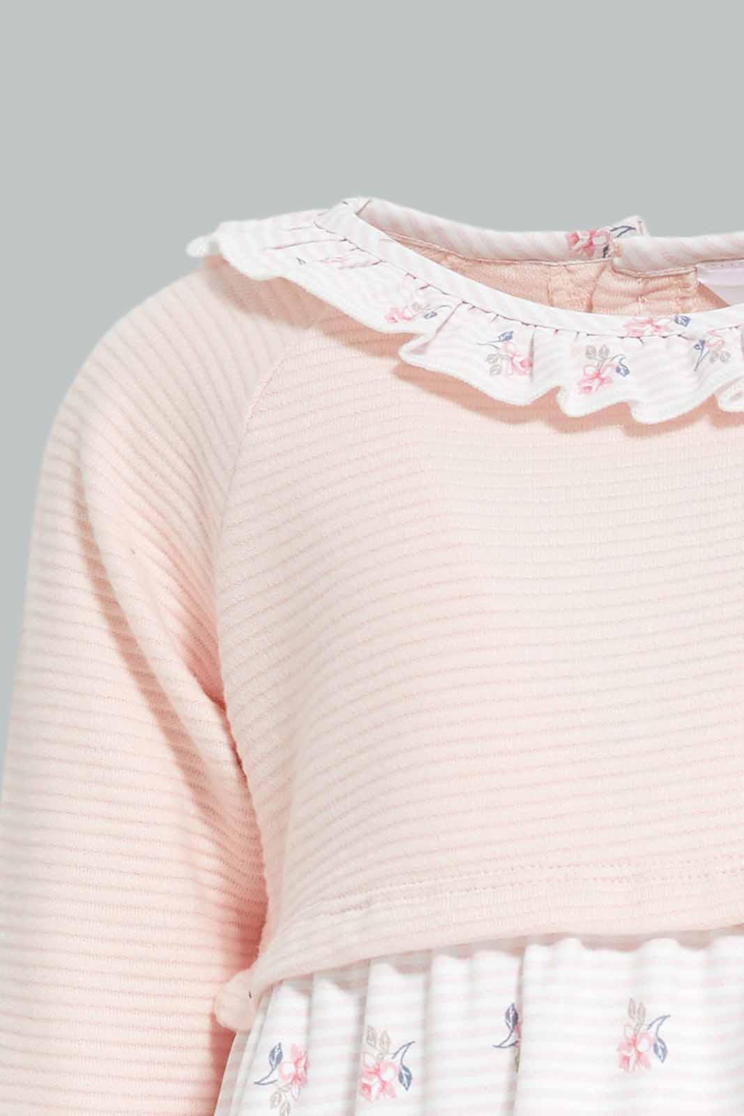 Redtag-Girls-Pink-Knit-With-Floral-Botom-Dress-Category:Dresses,-Colour:Apricot,-Deals:New-In,-Dept:Girls,-Filter:Infant-Girls-(3-to-24-Mths),-ING-Dresses,-New-In-ING-APL,-Non-Sale,-Section:Girls-(0-to-14Yrs),-W22B-Infant-Girls-3 to 24 Months