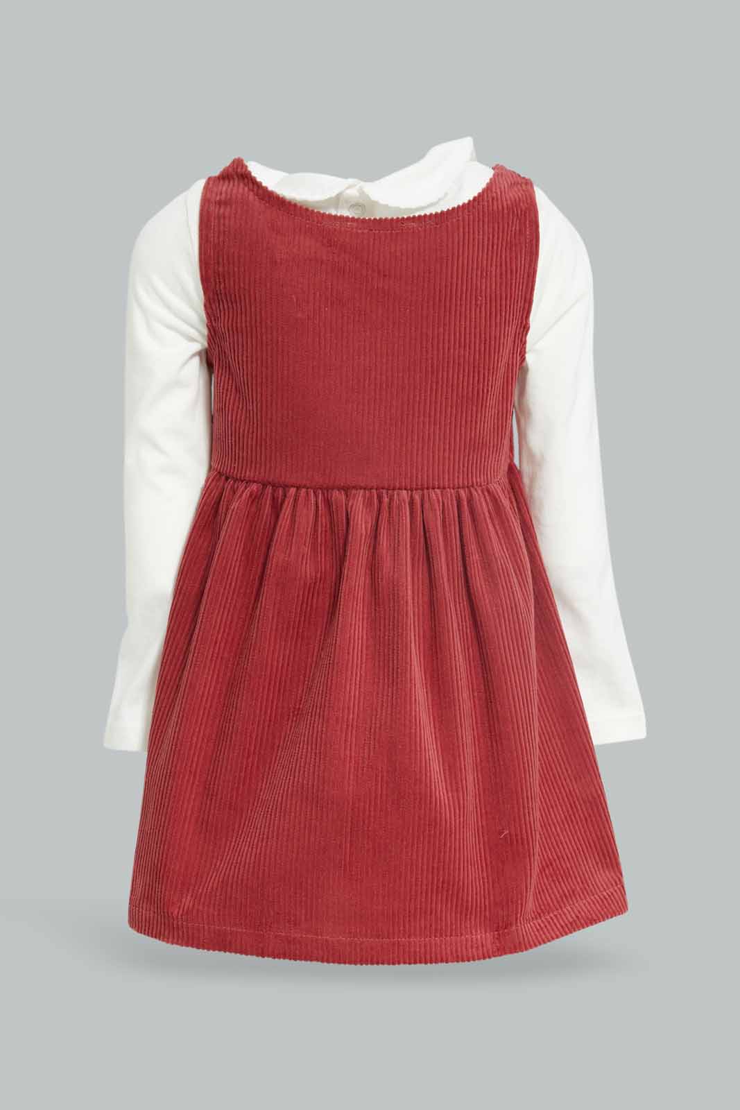 Redtag-Girls-Pink-Corduroy-Dress-With-Peterpan-Ivory-Solid-T-Shirt-Category:Dresses,-Colour:Ivory,-Deals:New-In,-Dept:Girls,-Filter:Infant-Girls-(3-to-24-Mths),-ING-Dresses,-New-In-ING-APL,-Non-Sale,-Section:Girls-(0-to-14Yrs),-W22B-Infant-Girls-3 to 24 Months