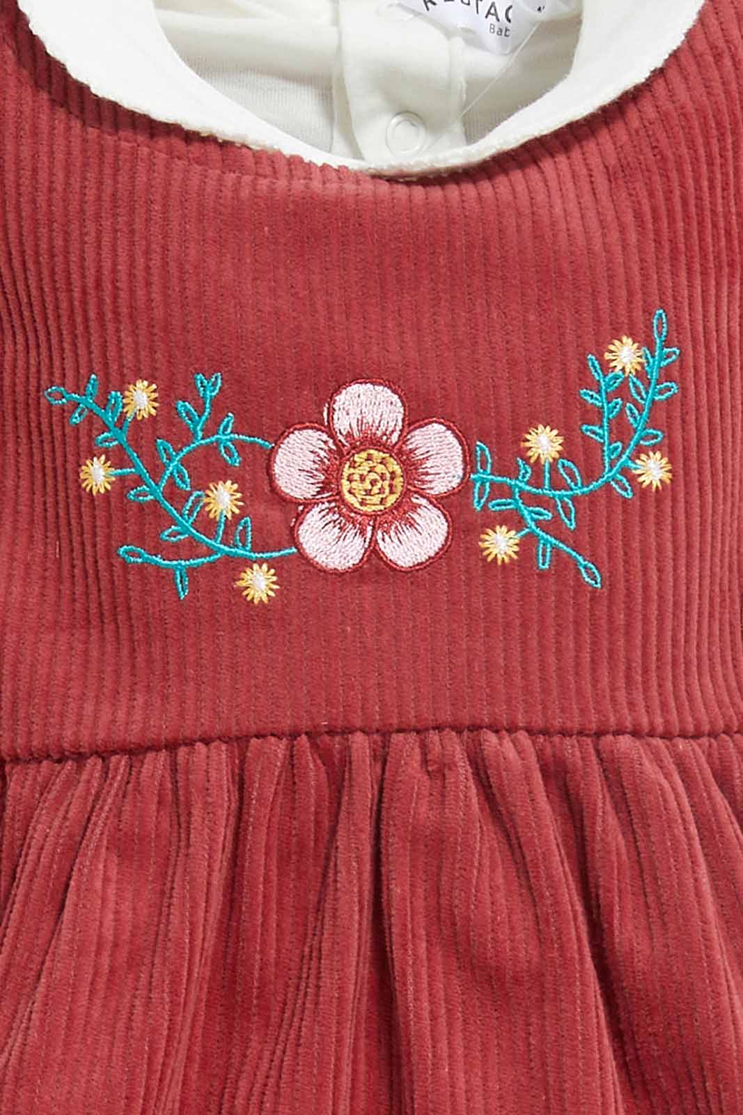 Redtag-Girls-Pink-Corduroy-Dress-With-Peterpan-Ivory-Solid-T-Shirt-Category:Dresses,-Colour:Ivory,-Deals:New-In,-Dept:Girls,-Filter:Infant-Girls-(3-to-24-Mths),-ING-Dresses,-New-In-ING-APL,-Non-Sale,-Section:Girls-(0-to-14Yrs),-W22B-Infant-Girls-3 to 24 Months